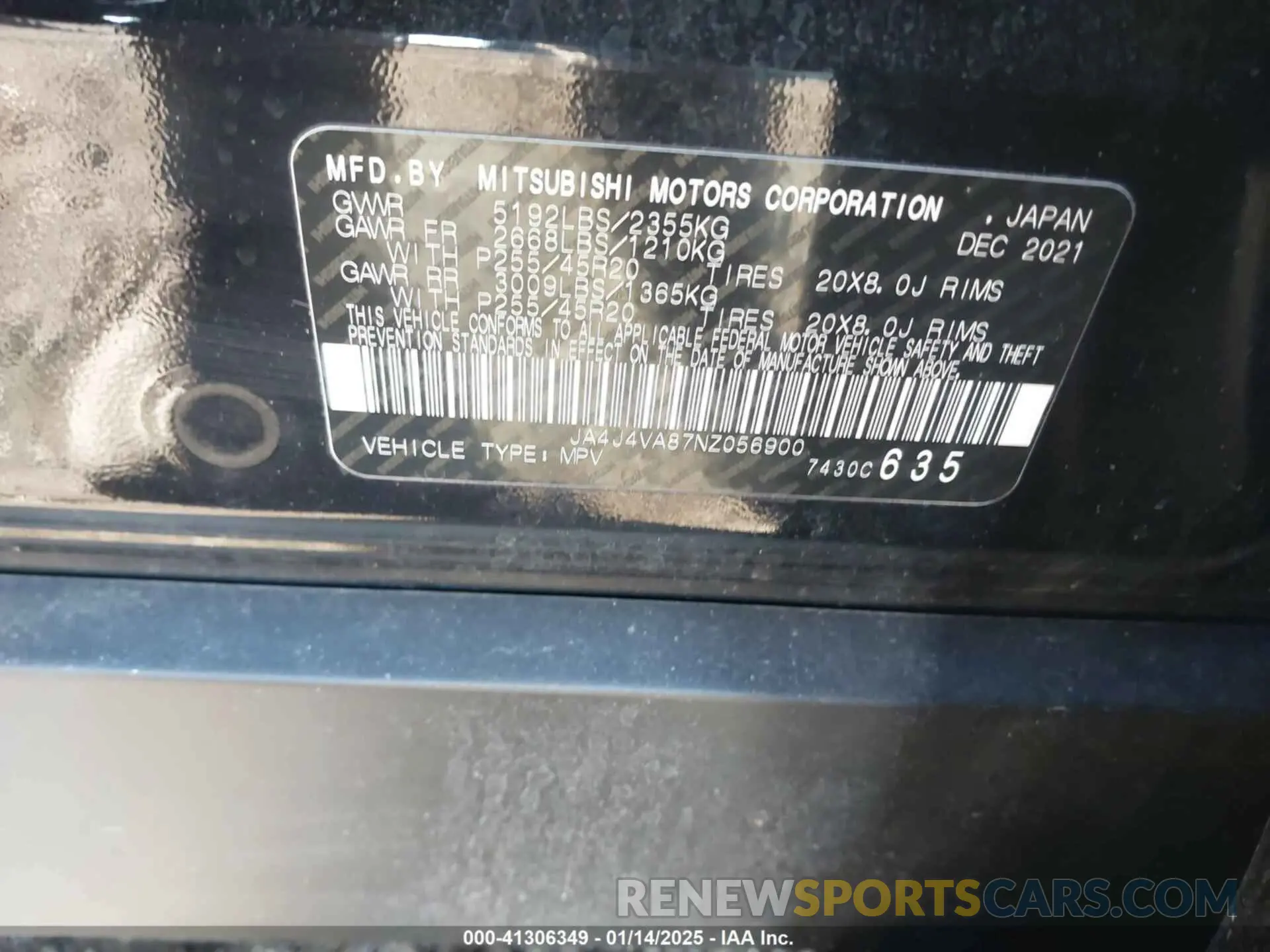 9 fotografías del automóvil dañado JA4J4VA87NZ056900 MITSUBISHI OUTLANDER 2022