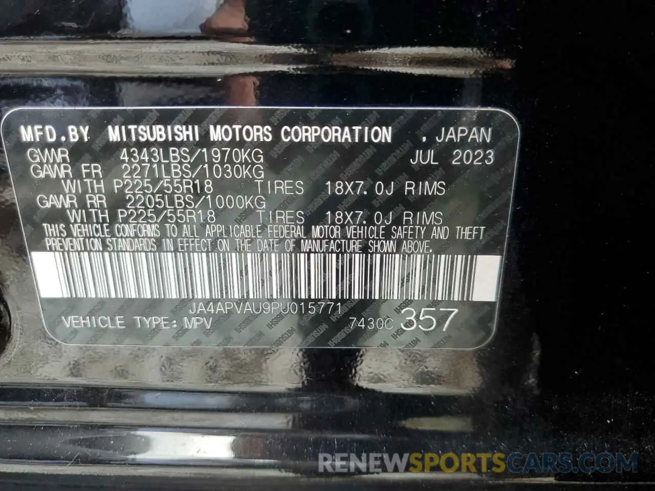 13 fotografías del automóvil dañado JA4APVAU9PU015771 MITSUBISHI OUTLANDER 2023