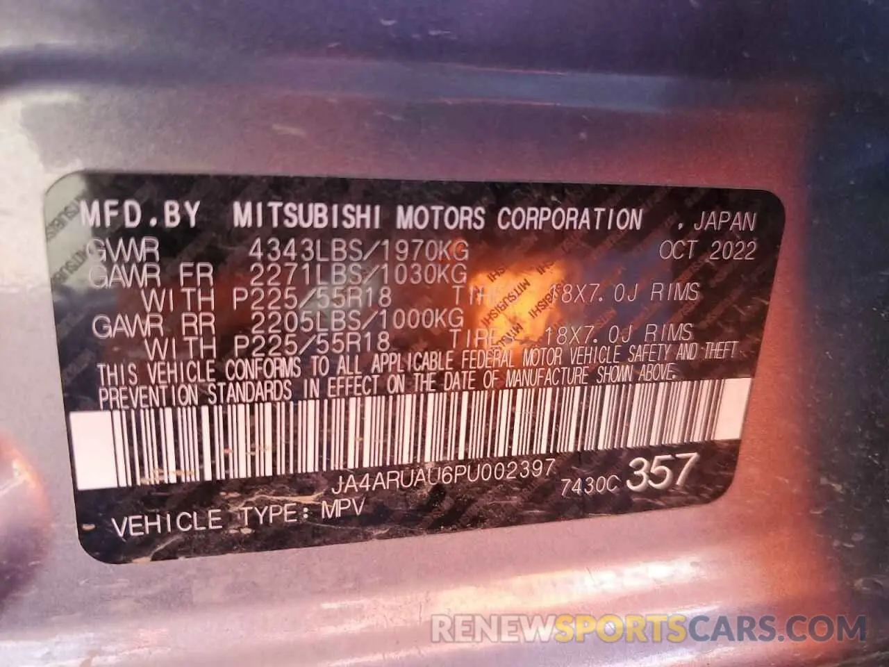 15 fotografías del automóvil dañado JA4ARUAU6PU002397 MITSUBISHI OUTLANDER 2023