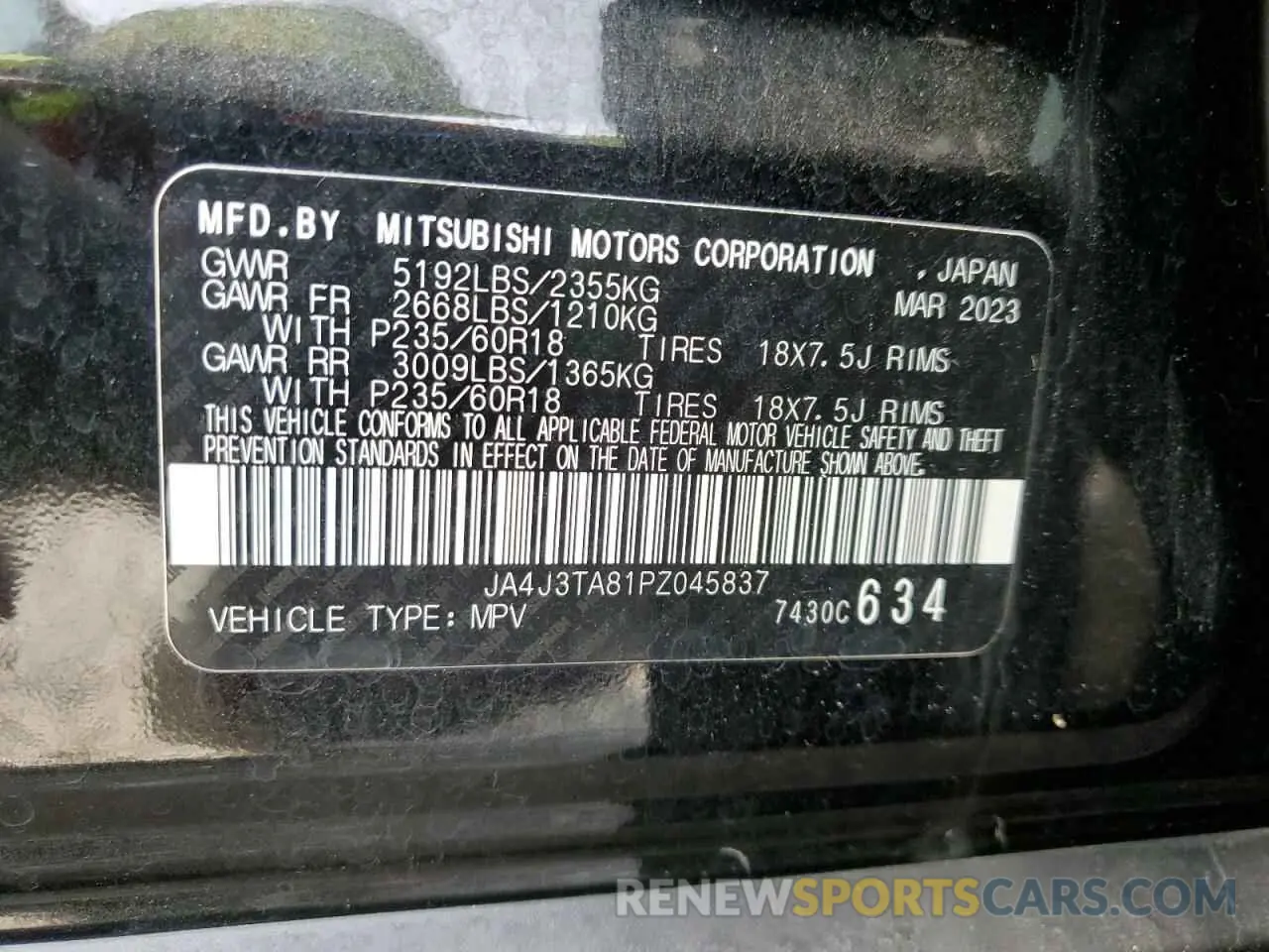 14 fotografías del automóvil dañado JA4J3TA81PZ045837 MITSUBISHI OUTLANDER 2023