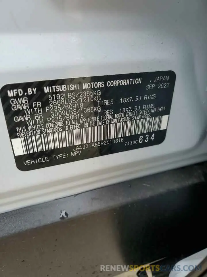 16 fotografías del automóvil dañado JA4J3TA85PZ010816 MITSUBISHI OUTLANDER 2023