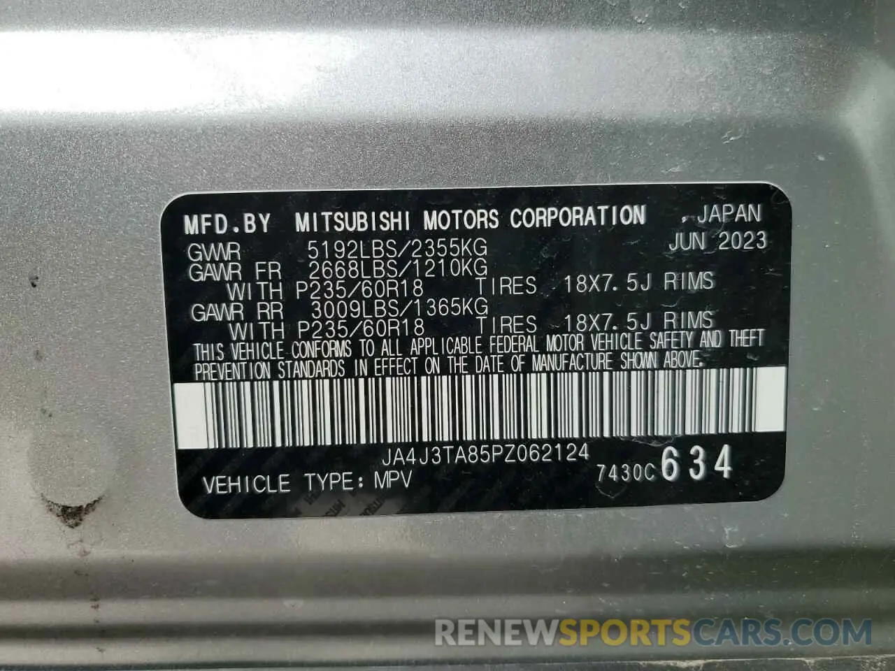 14 fotografías del automóvil dañado JA4J3TA85PZ062124 MITSUBISHI OUTLANDER 2023