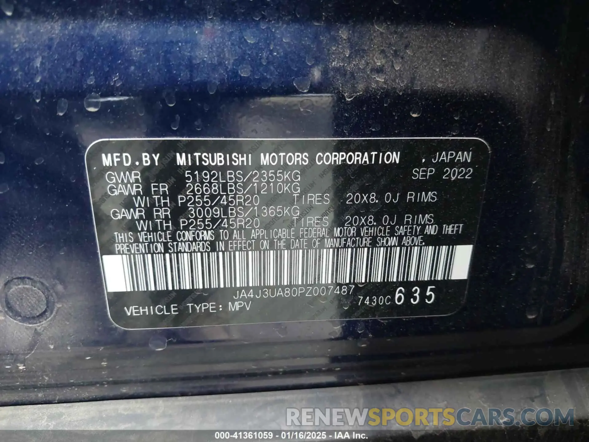 9 fotografías del automóvil dañado JA4J3UA80PZ007487 MITSUBISHI OUTLANDER 2023
