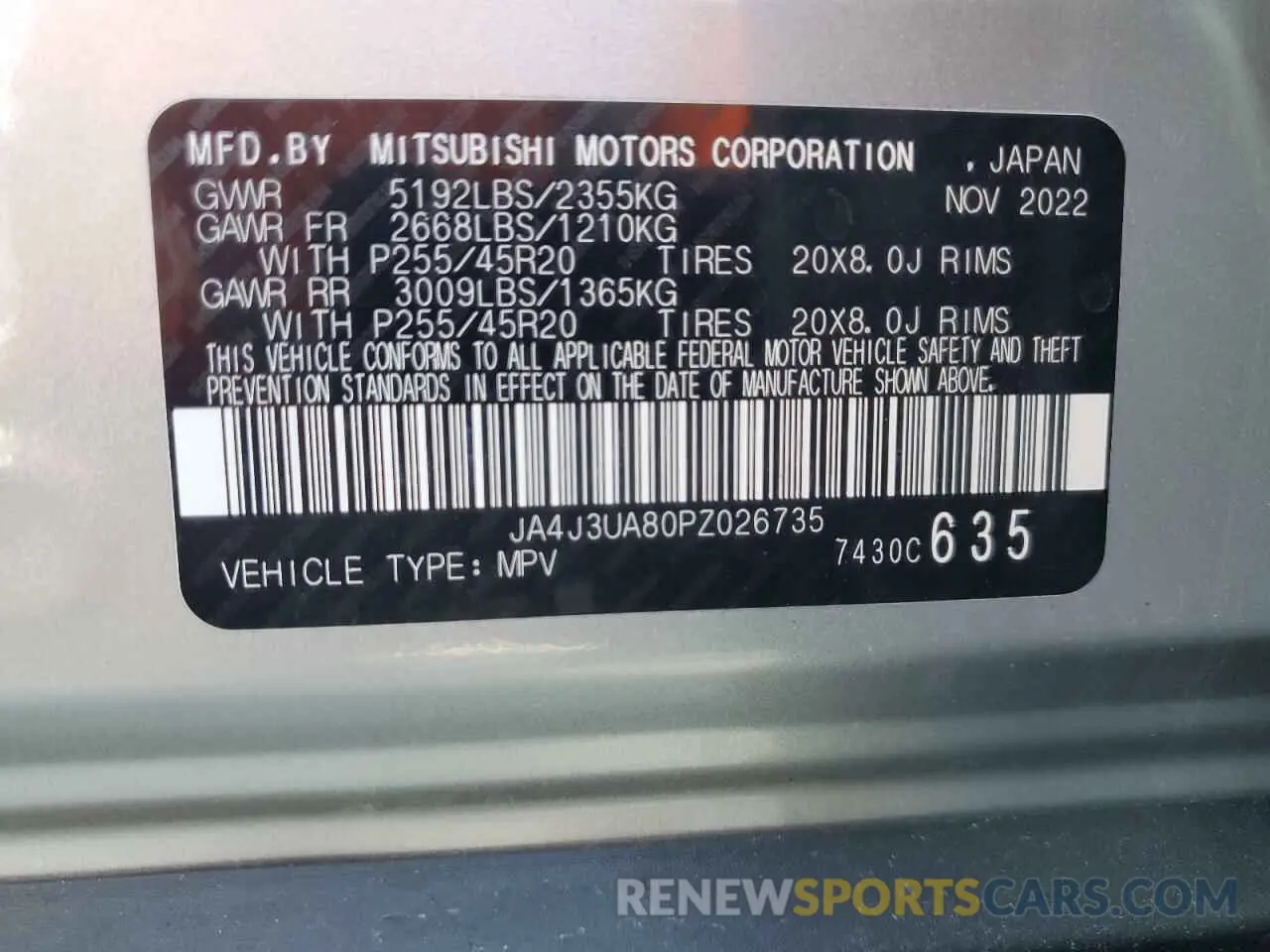 13 fotografías del automóvil dañado JA4J3UA80PZ026735 MITSUBISHI OUTLANDER 2023