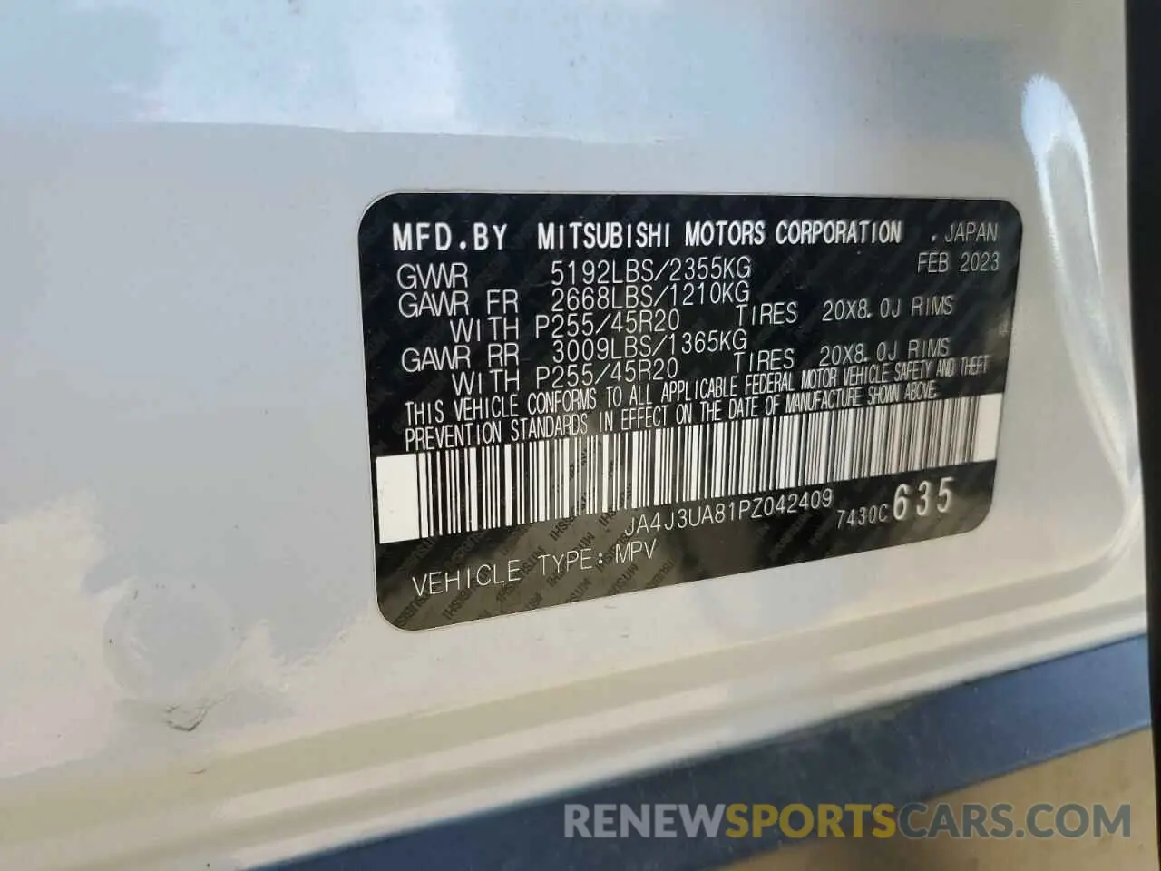 15 fotografías del automóvil dañado JA4J3UA81PZ042409 MITSUBISHI OUTLANDER 2023