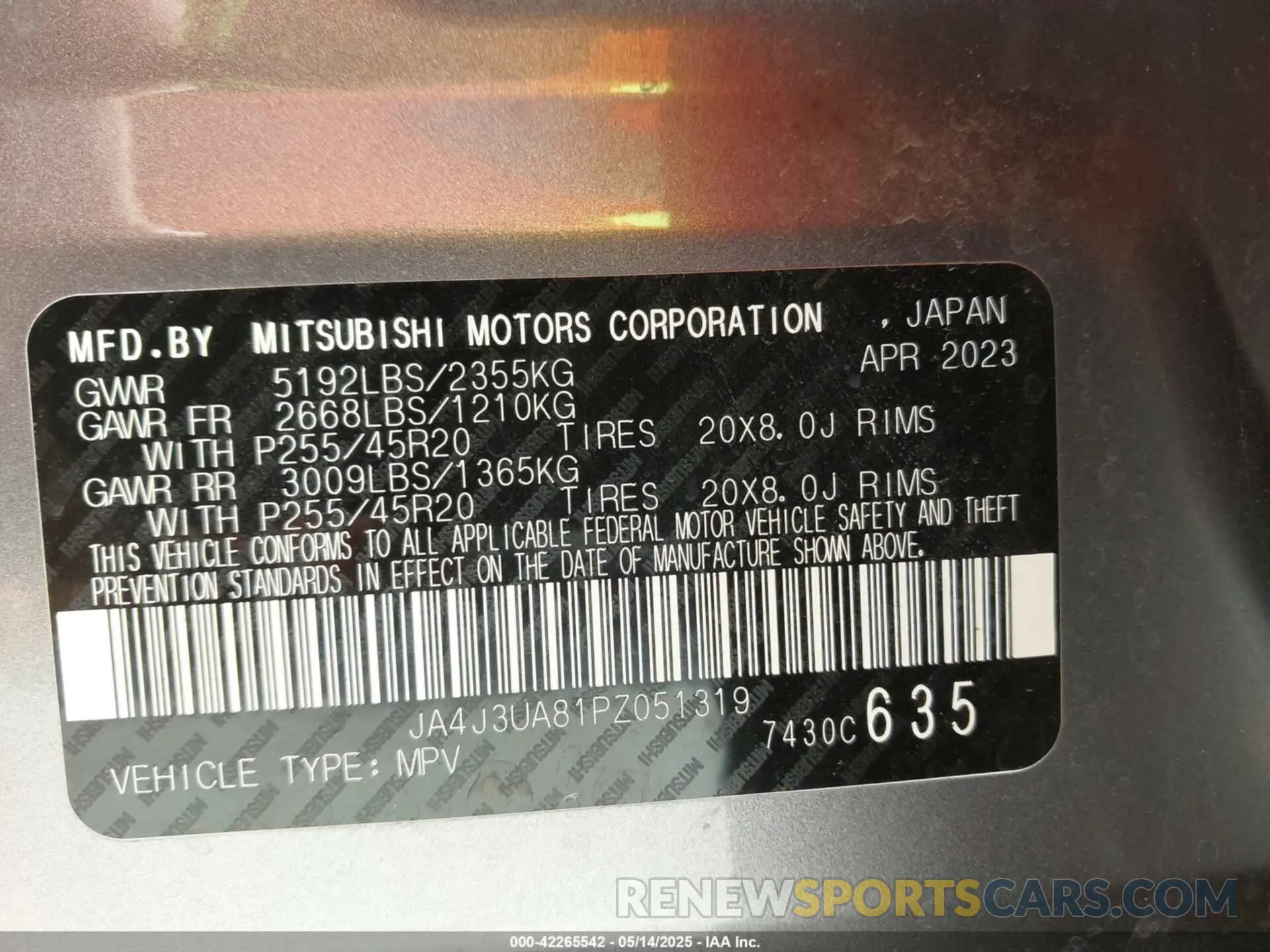 9 fotografías del automóvil dañado JA4J3UA81PZ051319 MITSUBISHI OUTLANDER 2023