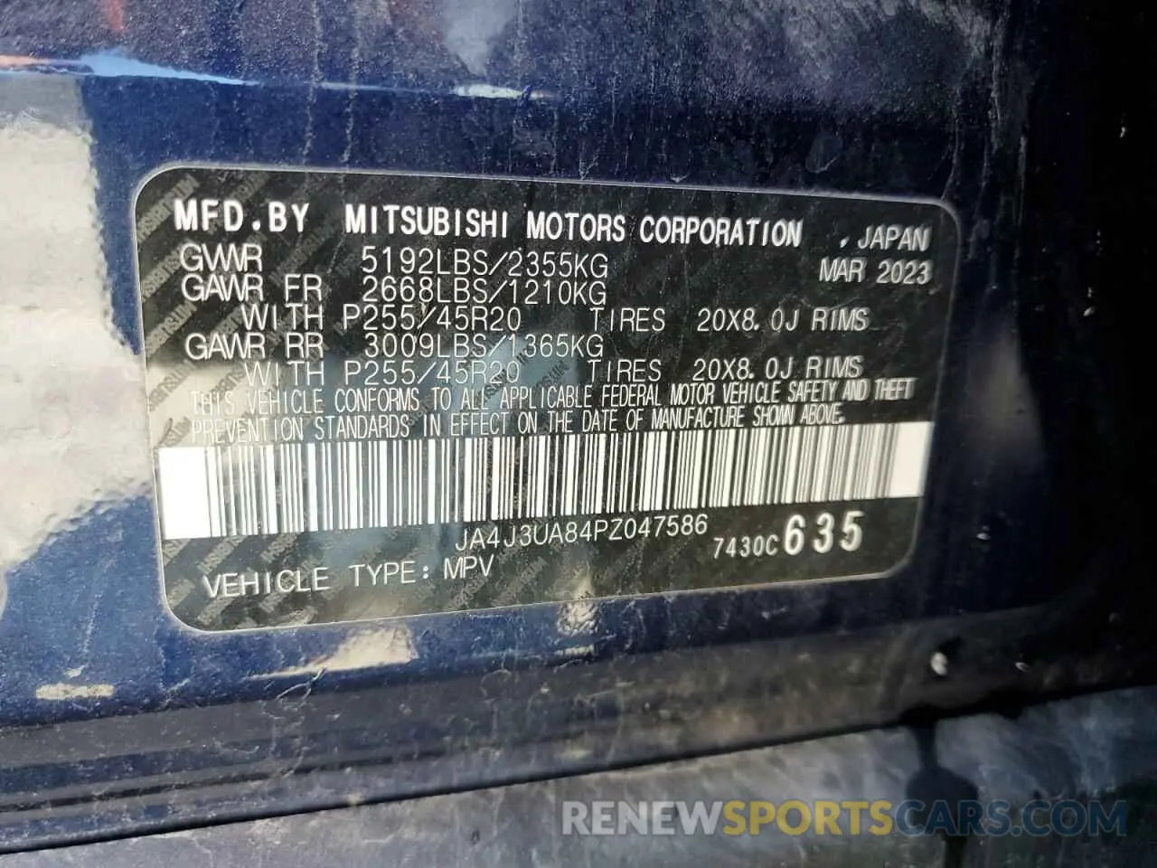 13 fotografías del automóvil dañado JA4J3UA84PZ047586 MITSUBISHI OUTLANDER 2023