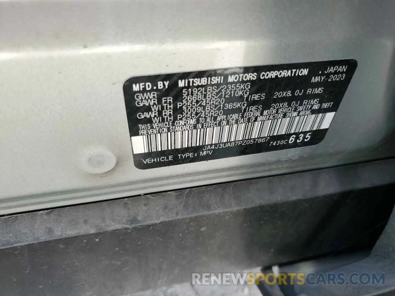 14 fotografías del automóvil dañado JA4J3UA87PZ057867 MITSUBISHI OUTLANDER 2023