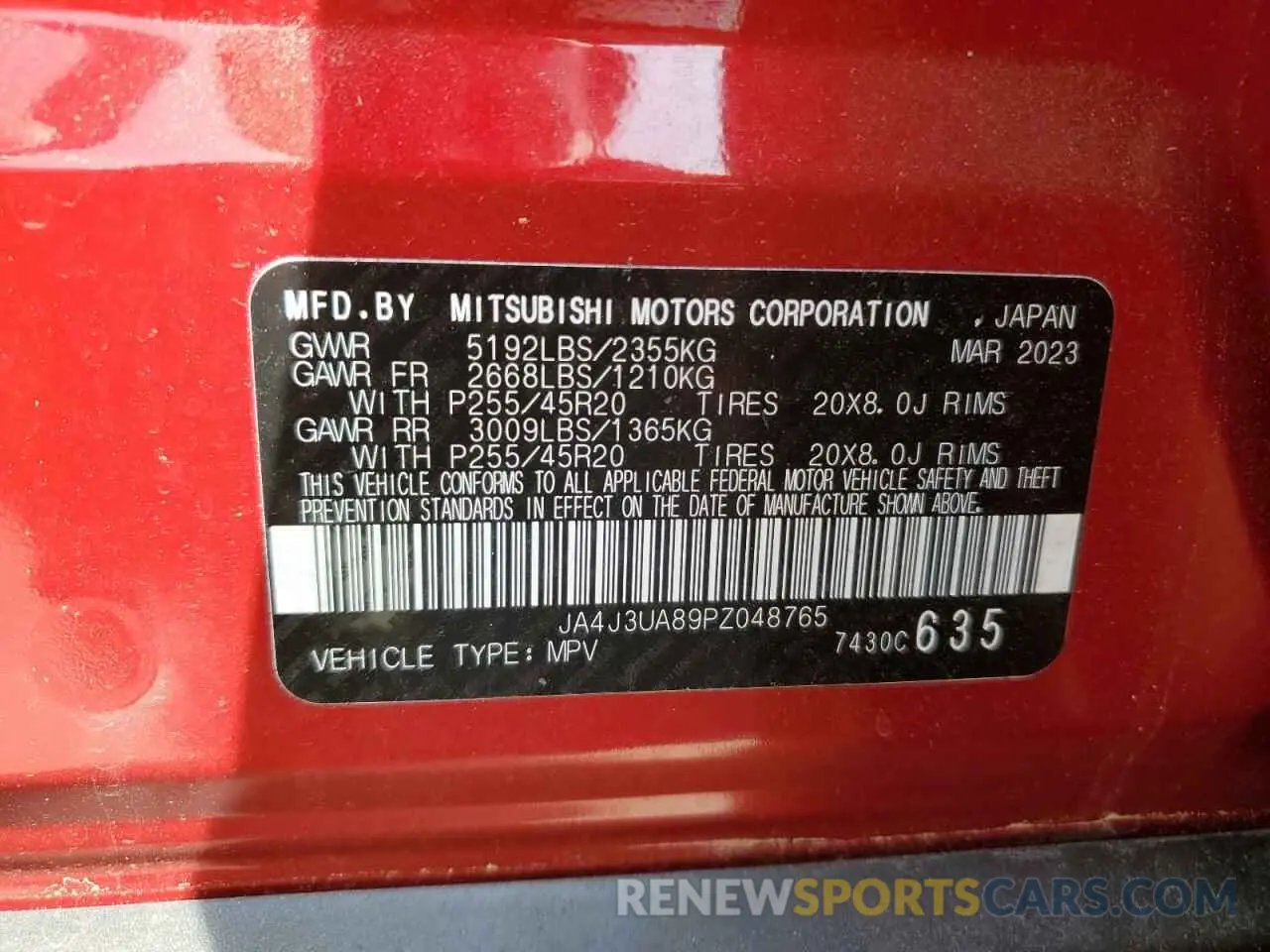 14 fotografías del automóvil dañado JA4J3UA89PZ048765 MITSUBISHI OUTLANDER 2023