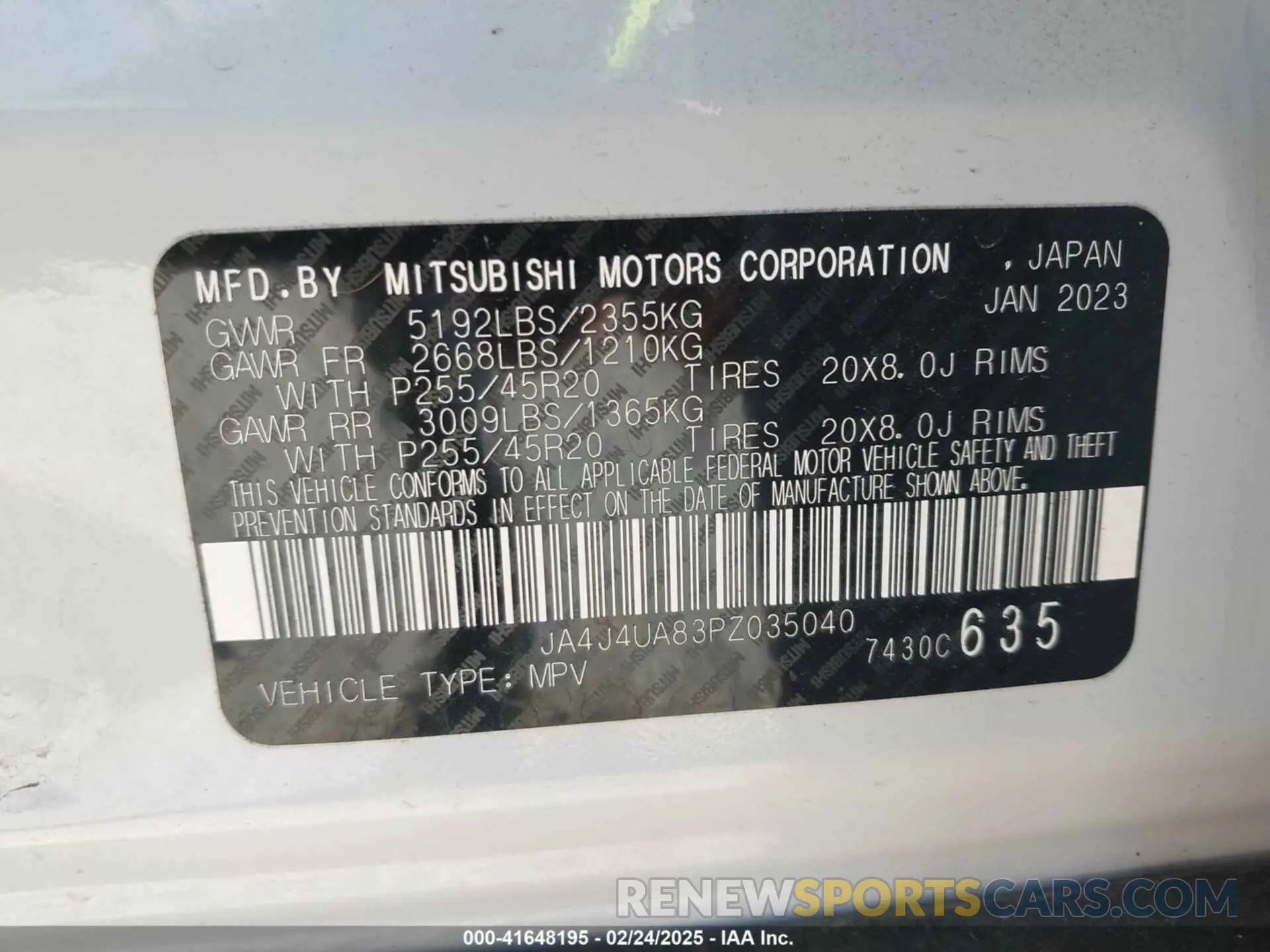 9 fotografías del automóvil dañado JA4J4UA83PZ035040 MITSUBISHI OUTLANDER 2023
