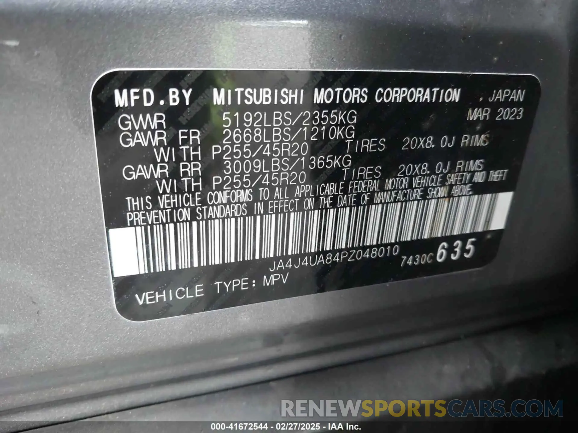 9 fotografías del automóvil dañado JA4J4UA84PZ048010 MITSUBISHI OUTLANDER 2023