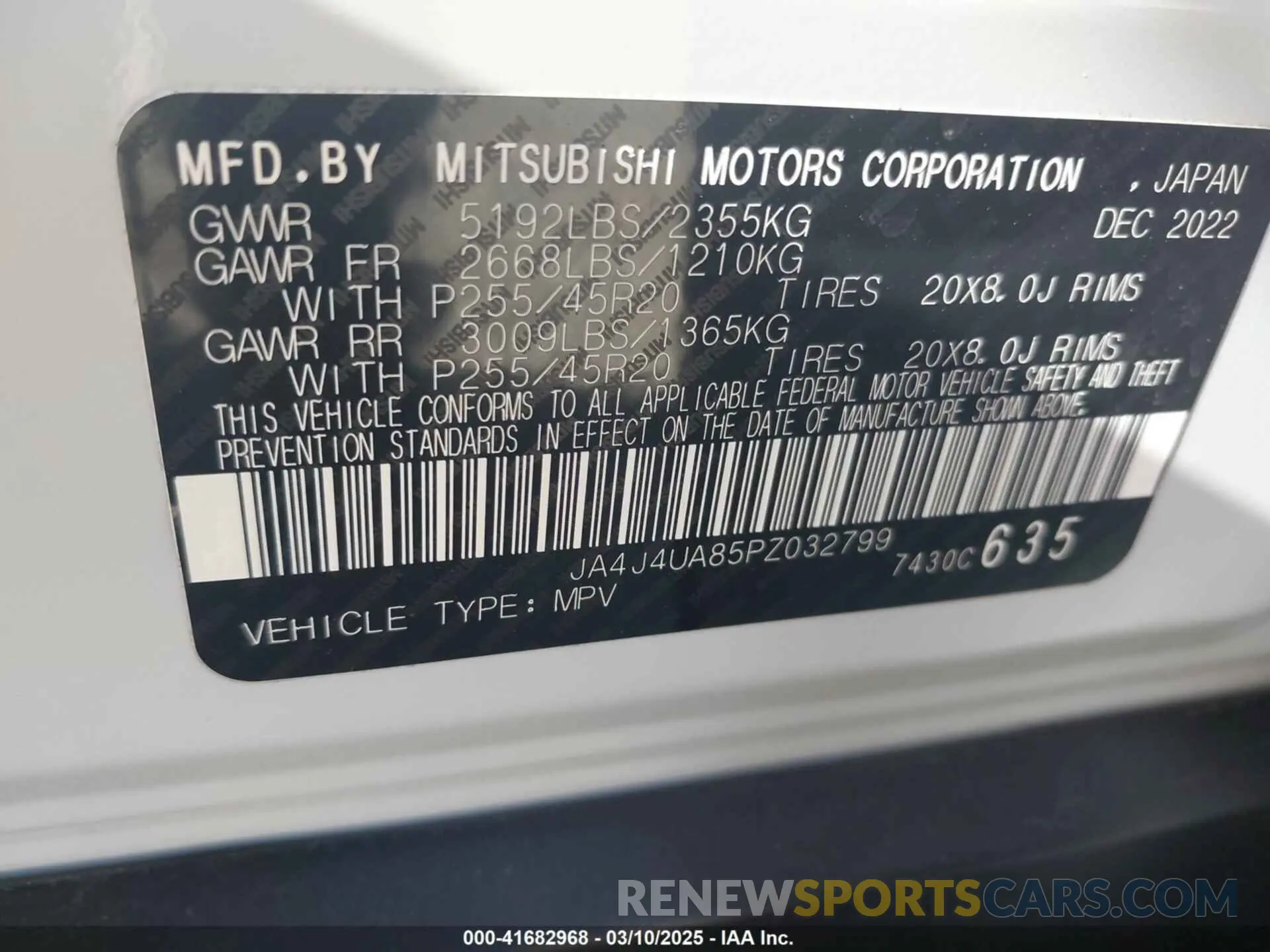 9 fotografías del automóvil dañado JA4J4UA85PZ032799 MITSUBISHI OUTLANDER 2023