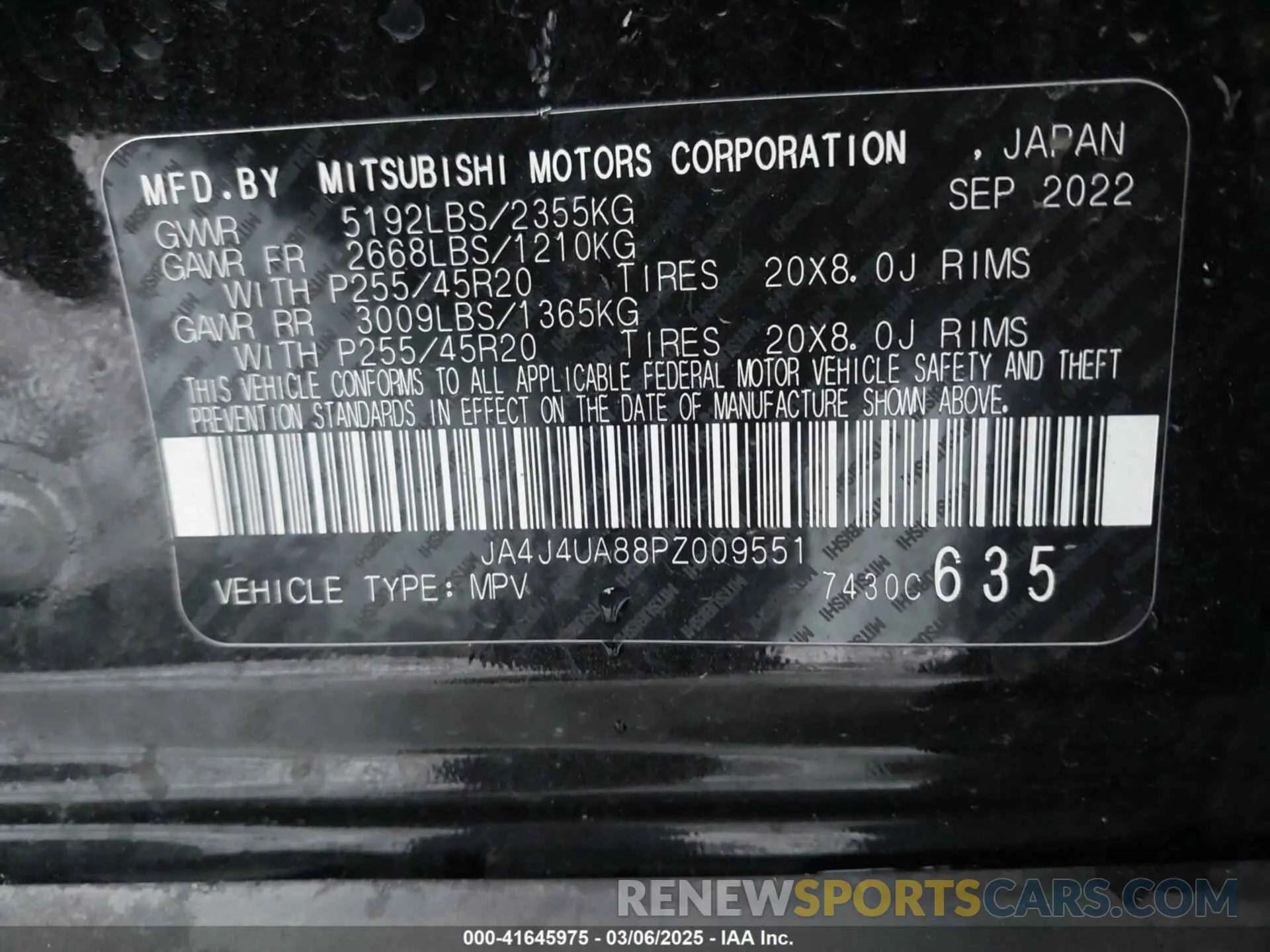 9 fotografías del automóvil dañado JA4J4UA88PZ009551 MITSUBISHI OUTLANDER 2023