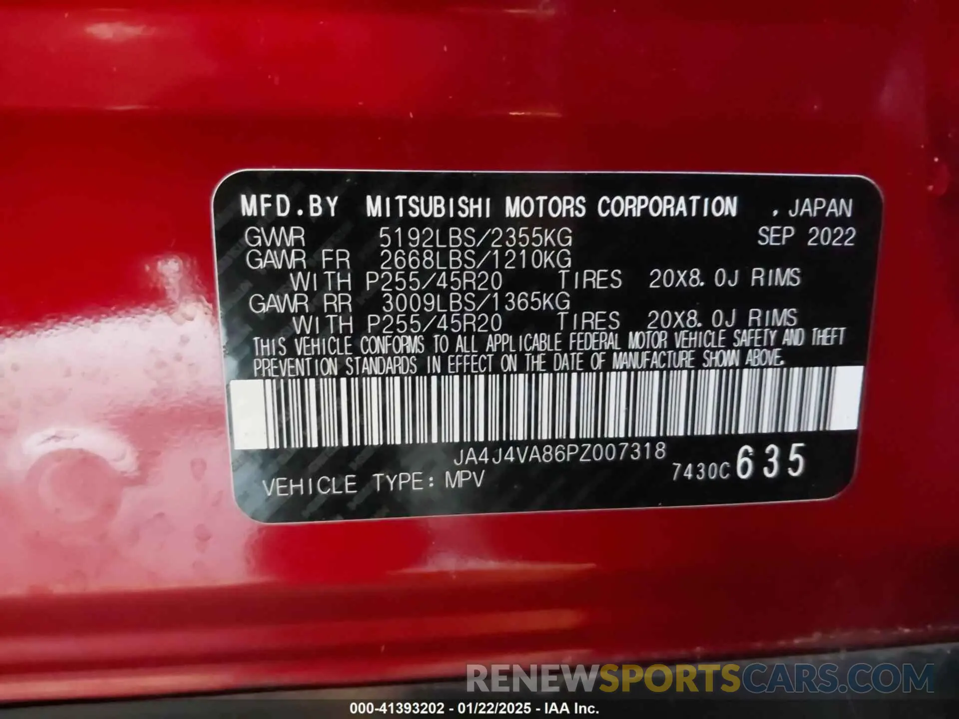 9 fotografías del automóvil dañado JA4J4VA86PZ007318 MITSUBISHI OUTLANDER 2023