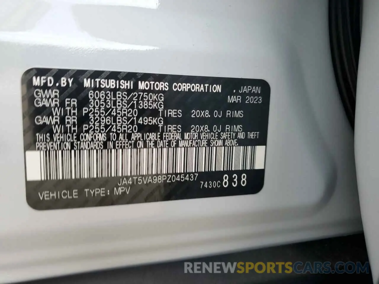 13 fotografías del automóvil dañado JA4T5VA98PZ045437 MITSUBISHI OUTLANDER 2023