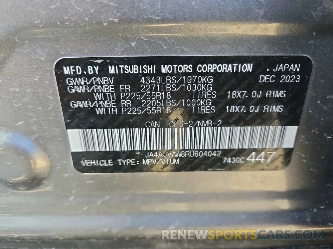 13 fotografías del automóvil dañado JA4AJVAW8RU604042 MITSUBISHI OUTLANDER 2024