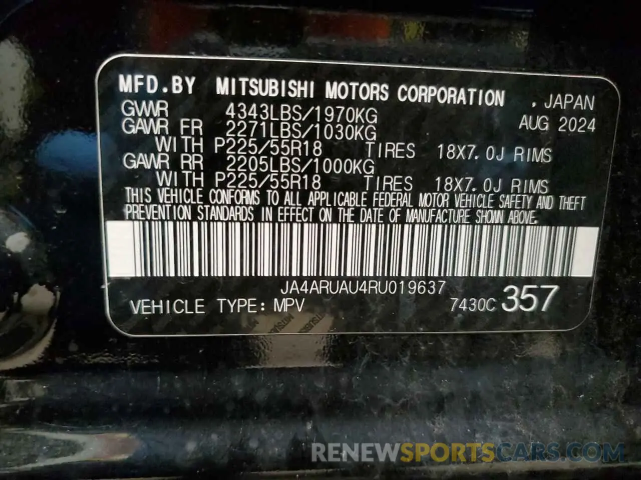 14 fotografías del automóvil dañado JA4ARUAU4RU019637 MITSUBISHI OUTLANDER 2024