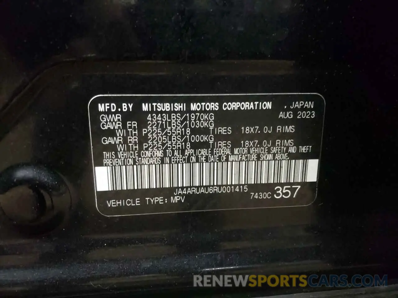 12 fotografías del automóvil dañado JA4ARUAU6RU001415 MITSUBISHI OUTLANDER 2024