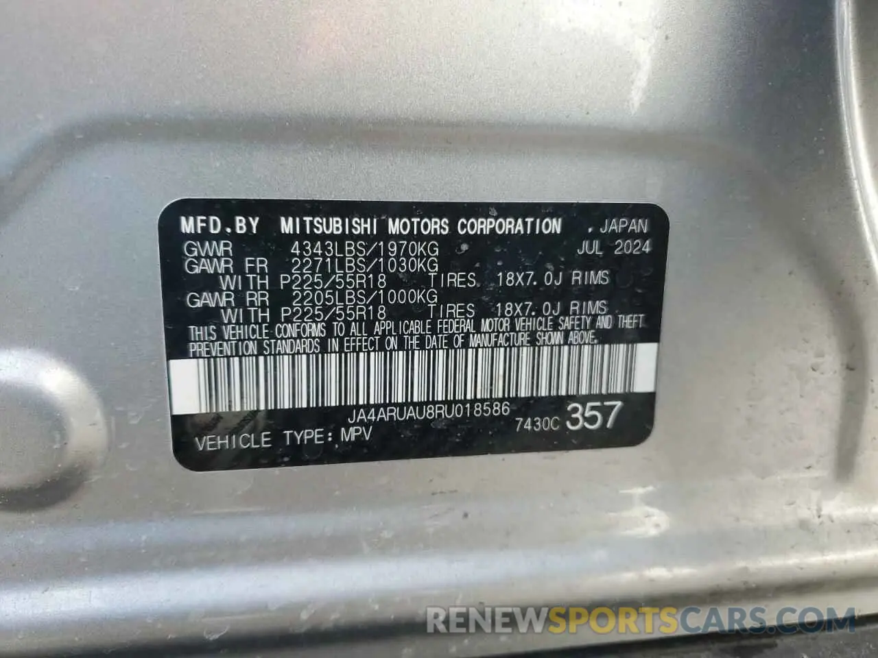 14 fotografías del automóvil dañado JA4ARUAU8RU018586 MITSUBISHI OUTLANDER 2024
