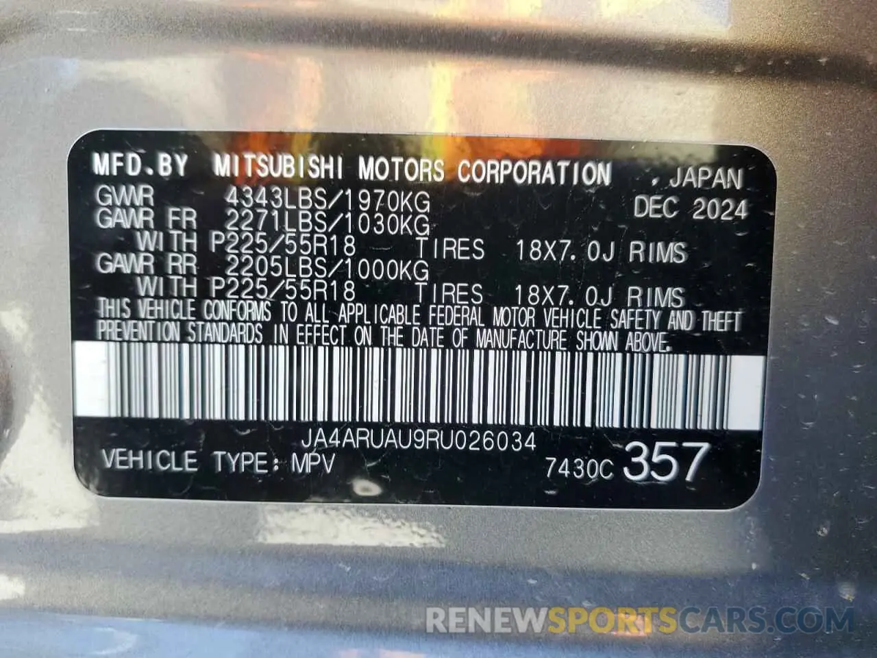 13 fotografías del automóvil dañado JA4ARUAU9RU026034 MITSUBISHI OUTLANDER 2024