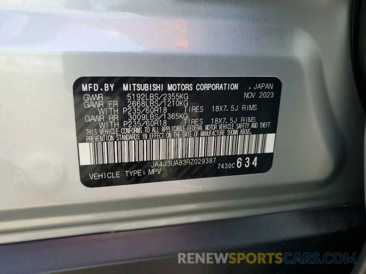 13 fotografías del automóvil dañado JA4J3UA83RZ029387 MITSUBISHI OUTLANDER 2024