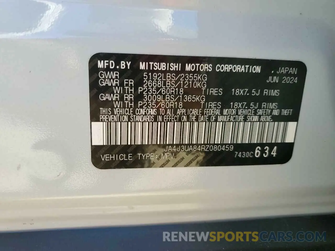 13 fotografías del automóvil dañado JA4J3UA84RZ080459 MITSUBISHI OUTLANDER 2024