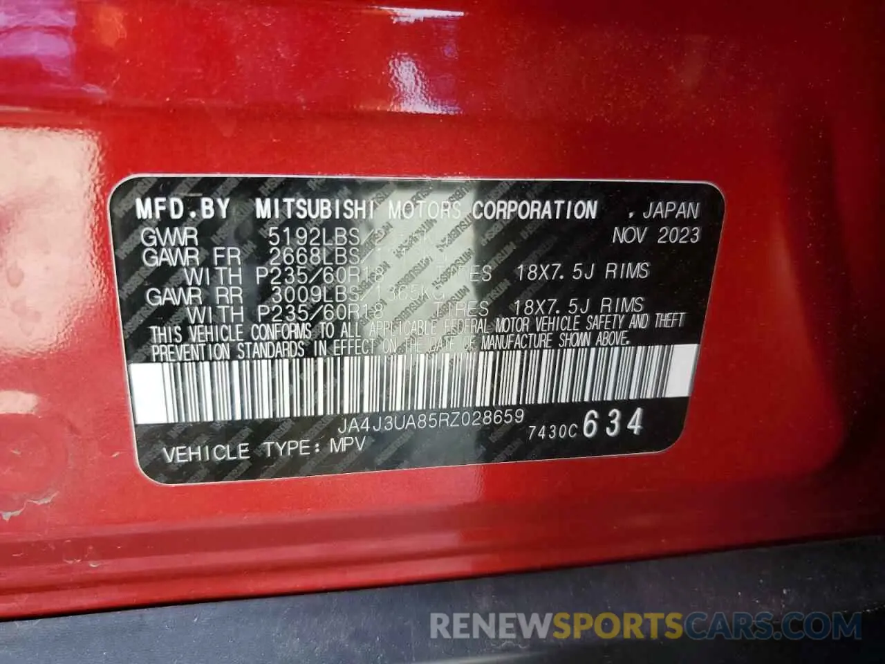 13 fotografías del automóvil dañado JA4J3UA85RZ028659 MITSUBISHI OUTLANDER 2024