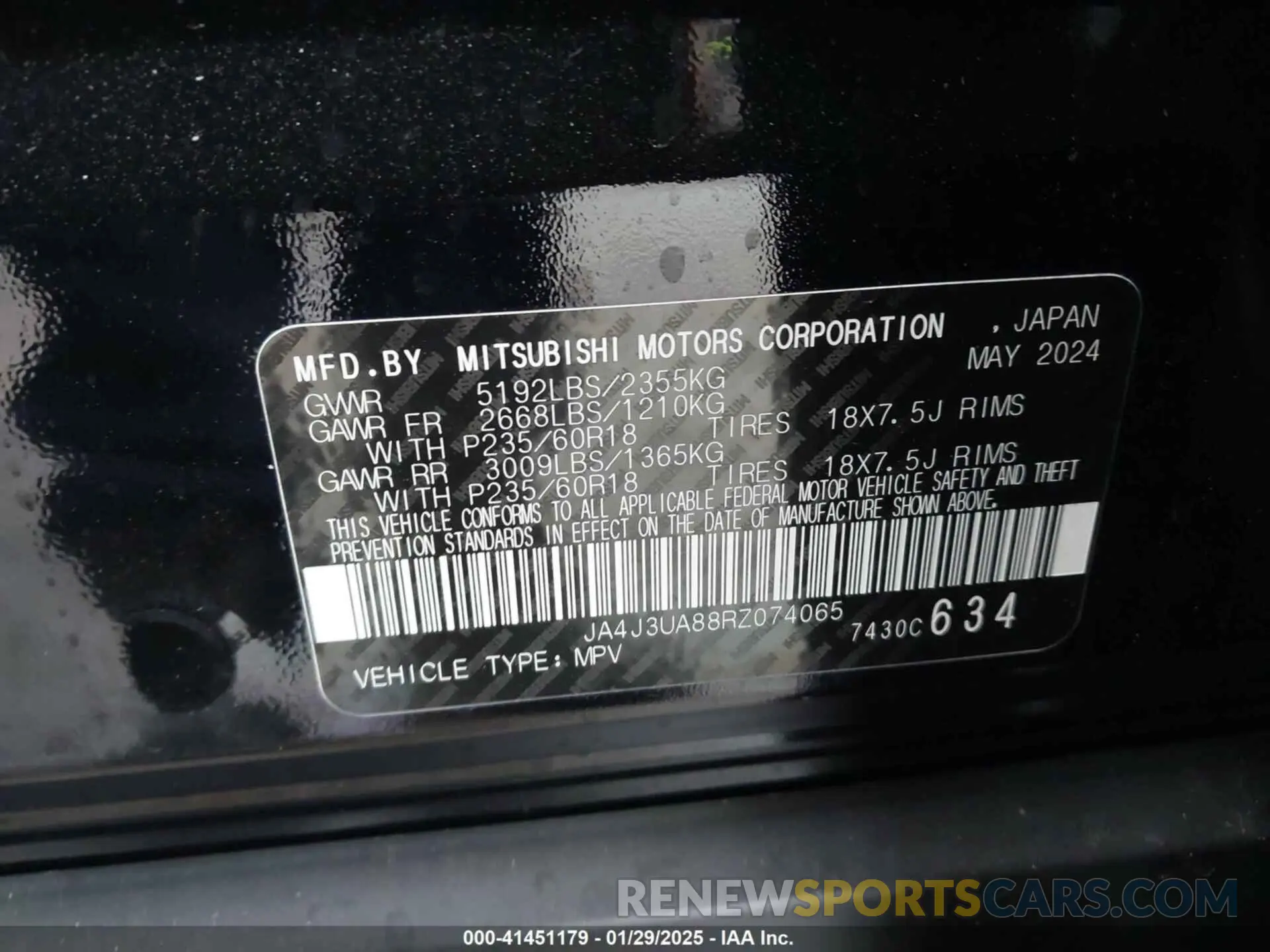 9 fotografías del automóvil dañado JA4J3UA88RZ074065 MITSUBISHI OUTLANDER 2024