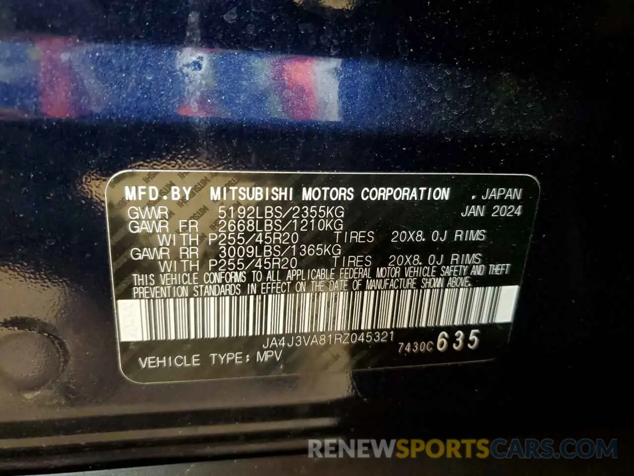 13 fotografías del automóvil dañado JA4J3VA81RZ045321 MITSUBISHI OUTLANDER 2024
