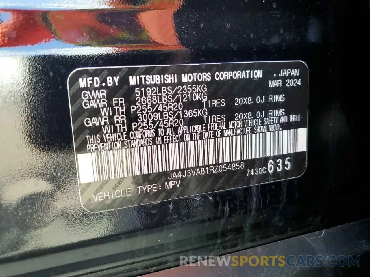 13 fotografías del automóvil dañado JA4J3VA81RZ054858 MITSUBISHI OUTLANDER 2024