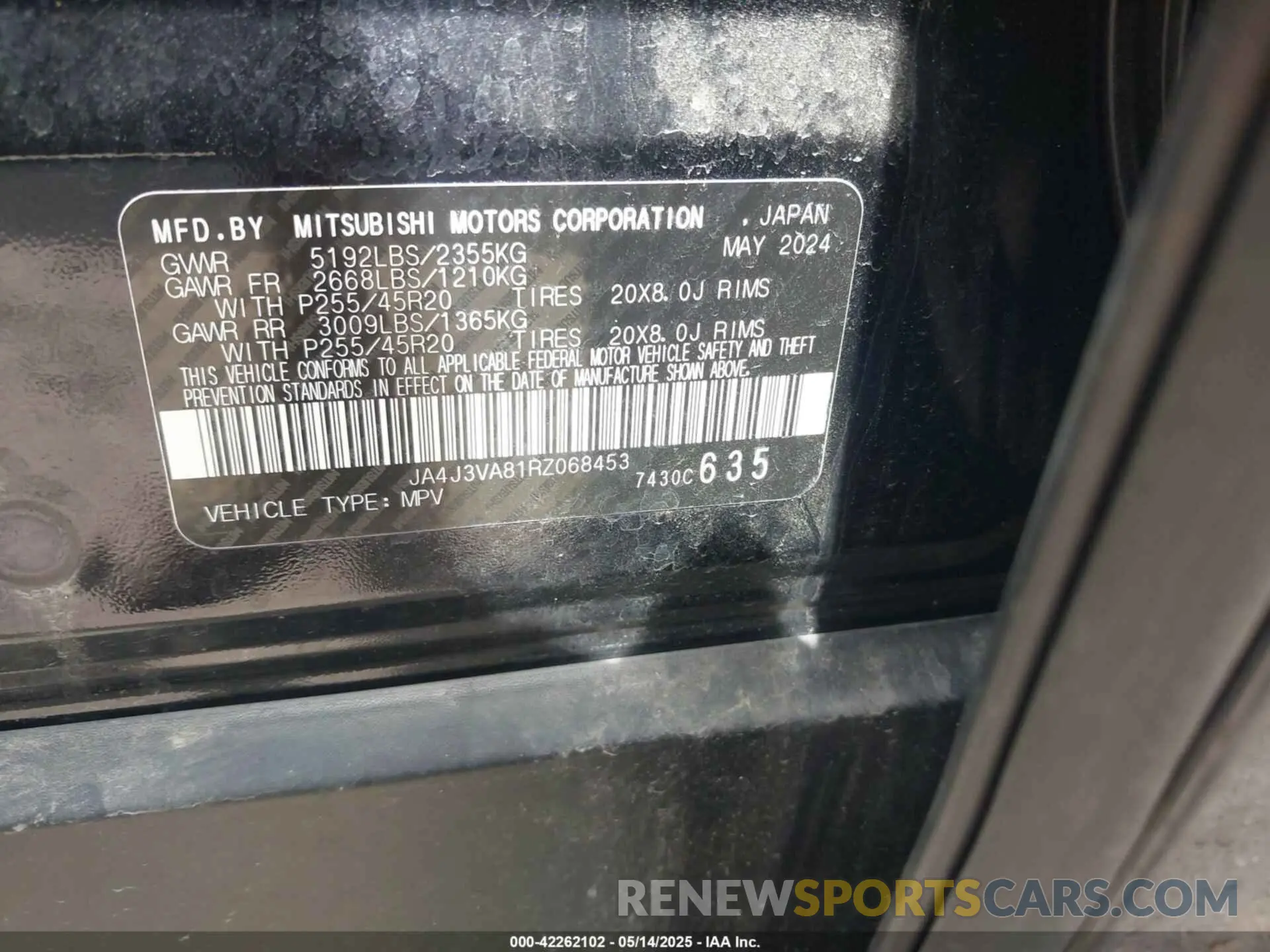 9 fotografías del automóvil dañado JA4J3VA81RZ068453 MITSUBISHI OUTLANDER 2024
