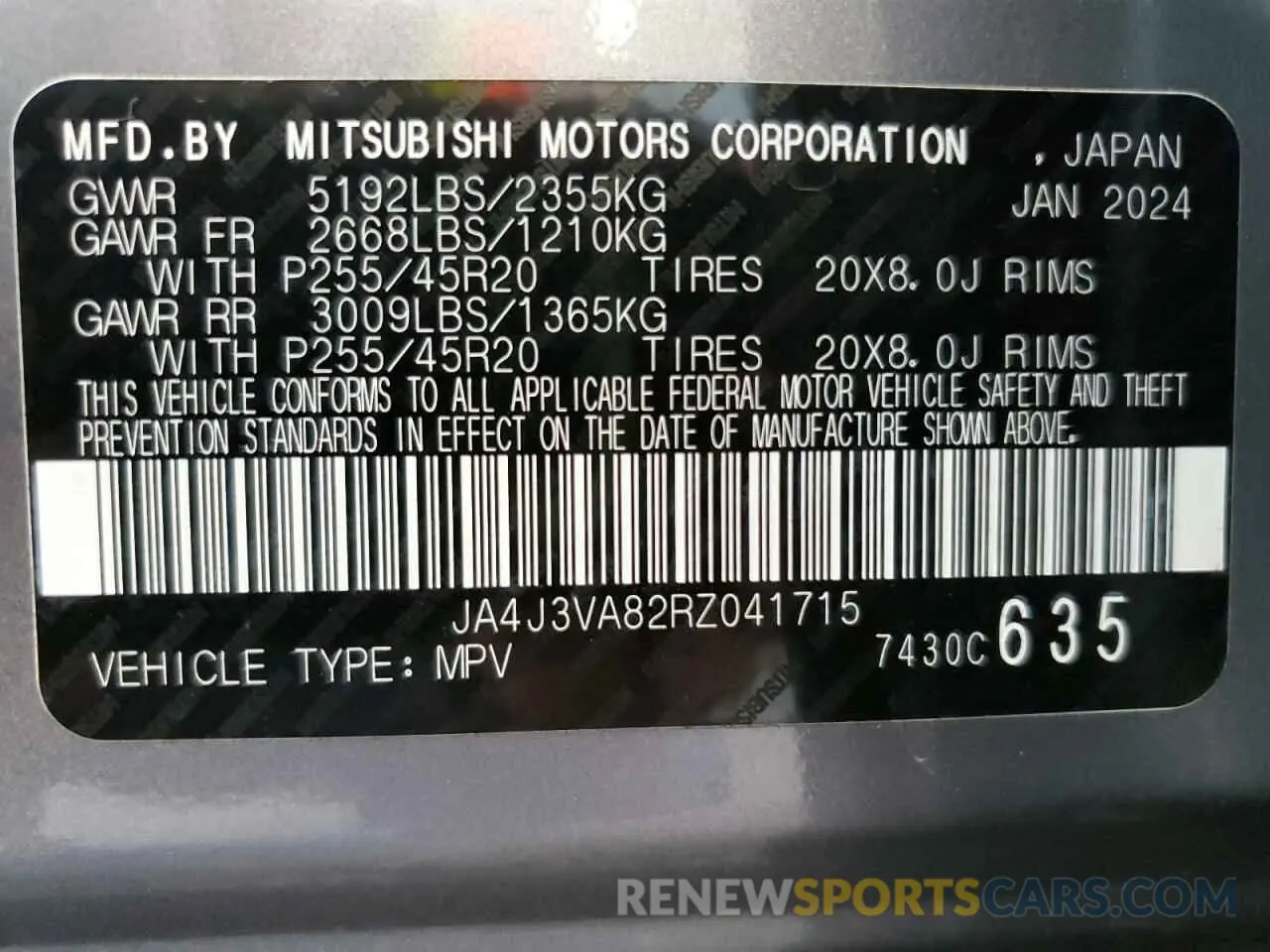 13 fotografías del automóvil dañado JA4J3VA82RZ041715 MITSUBISHI OUTLANDER 2024