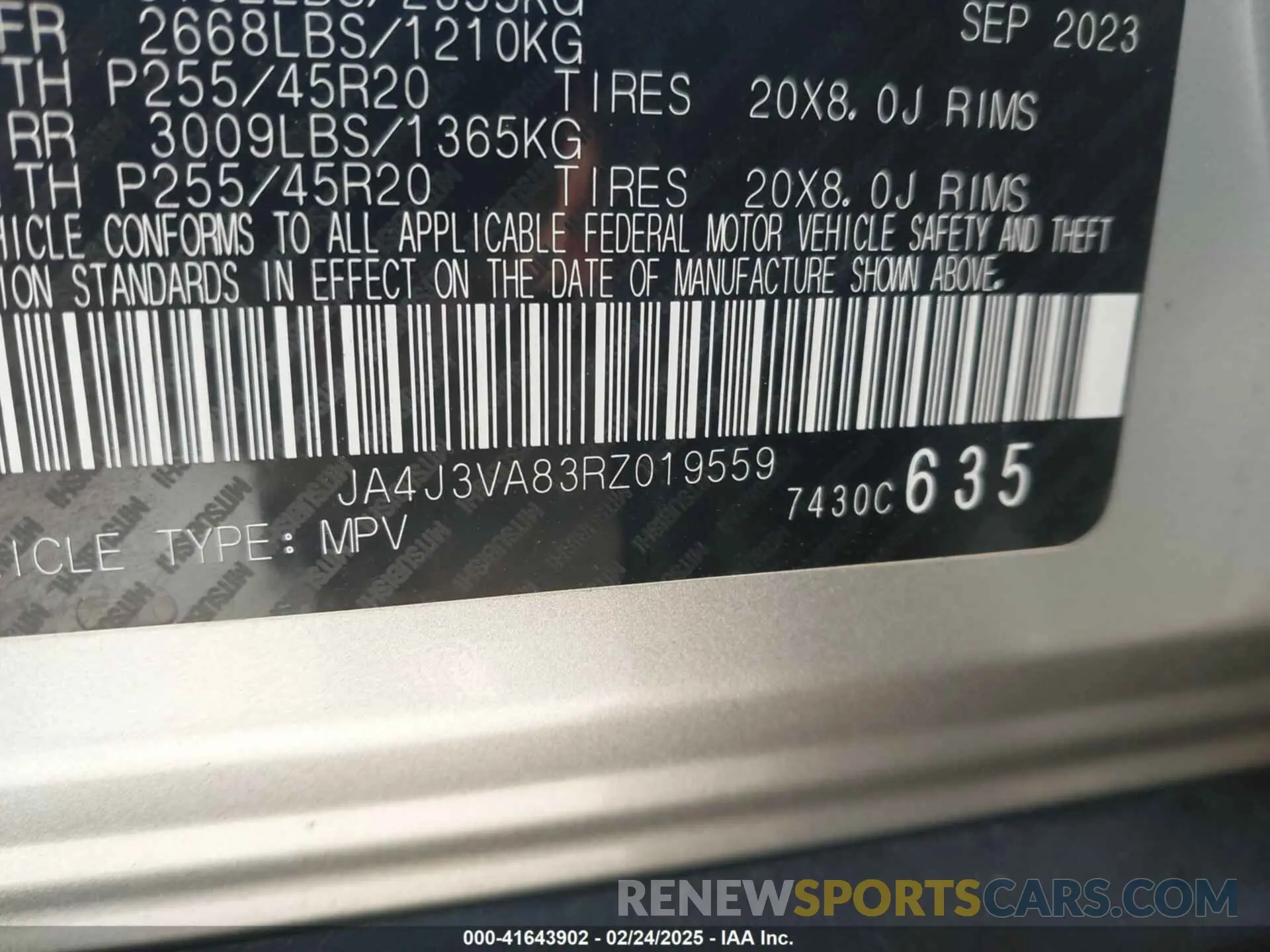 9 fotografías del automóvil dañado JA4J3VA83RZ019559 MITSUBISHI OUTLANDER 2024