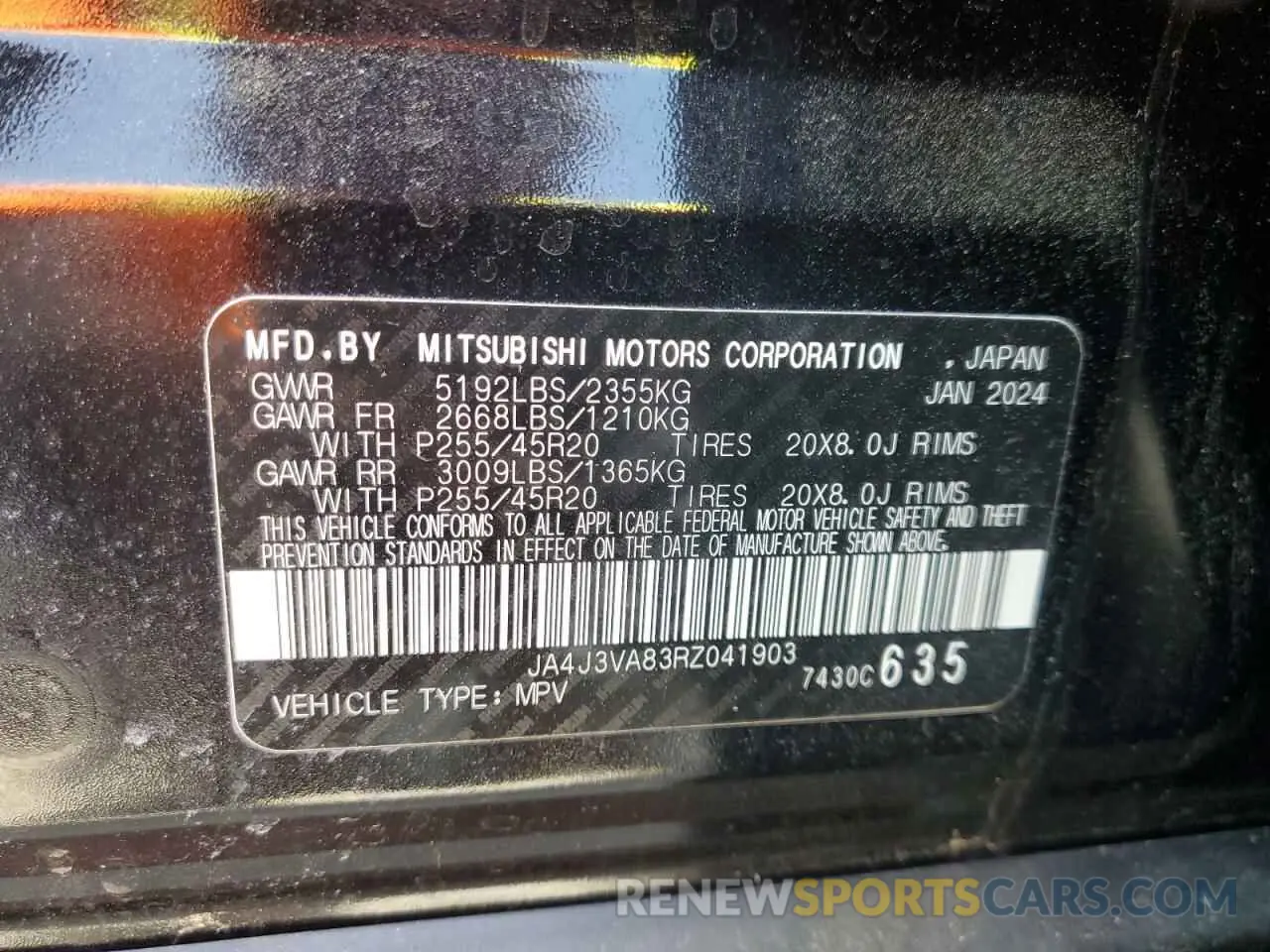 13 fotografías del automóvil dañado JA4J3VA83RZ041903 MITSUBISHI OUTLANDER 2024