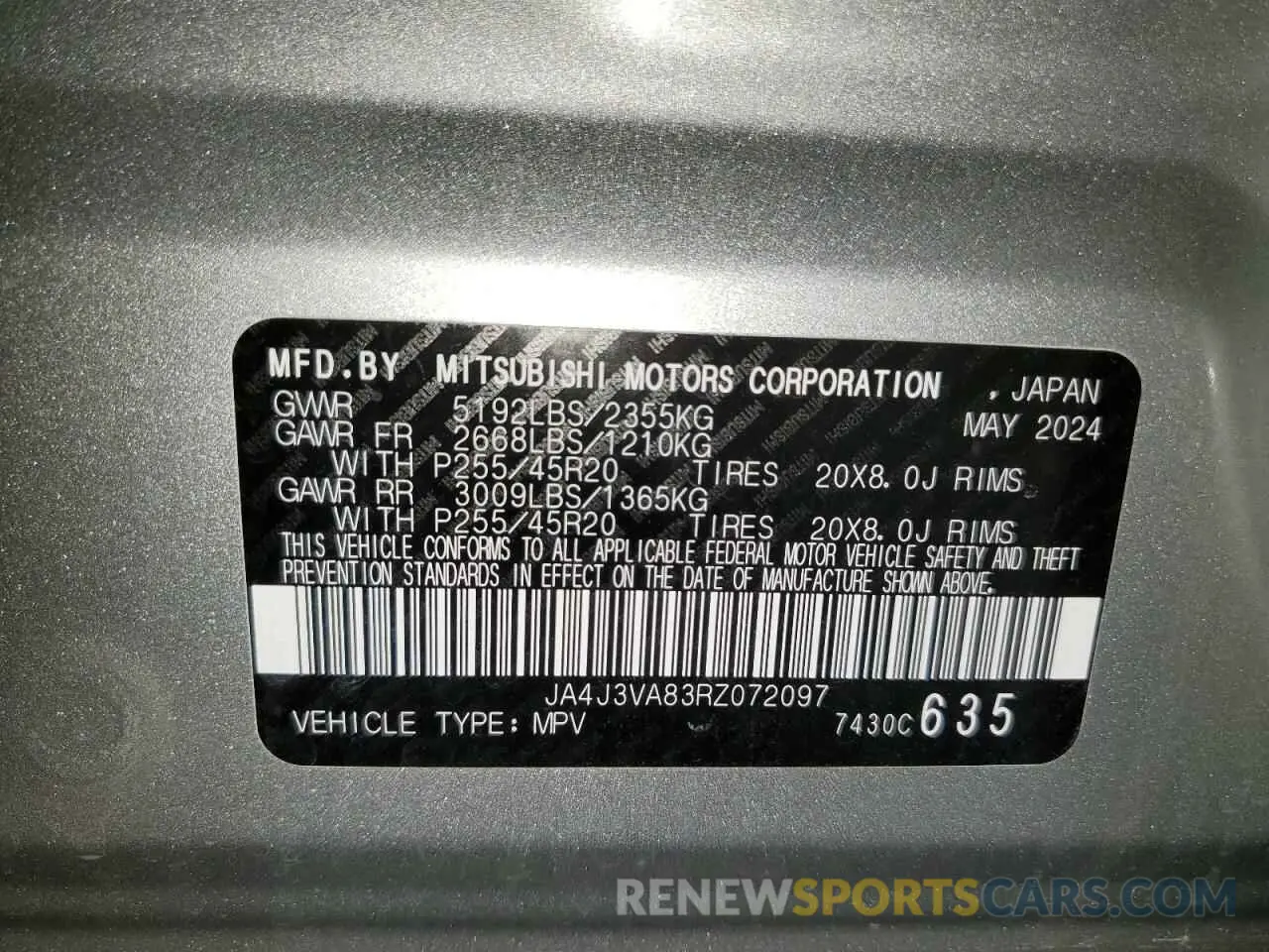13 fotografías del automóvil dañado JA4J3VA83RZ072097 MITSUBISHI OUTLANDER 2024