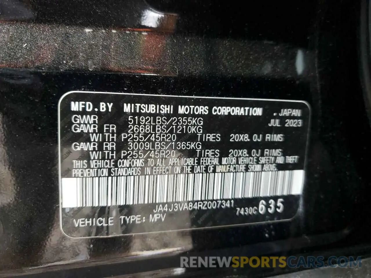 15 fotografías del automóvil dañado JA4J3VA84RZ007341 MITSUBISHI OUTLANDER 2024