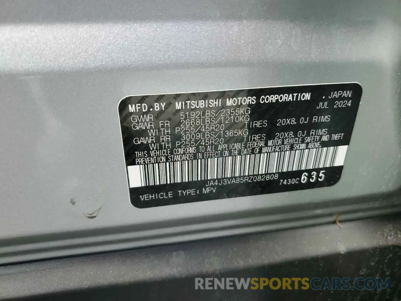 14 fotografías del automóvil dañado JA4J3VA85RZ082808 MITSUBISHI OUTLANDER 2024