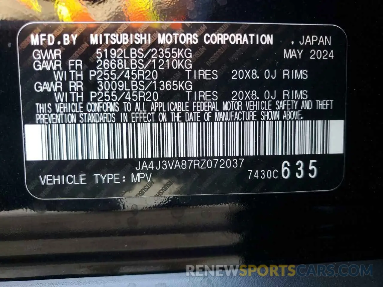 13 fotografías del automóvil dañado JA4J3VA87RZ072037 MITSUBISHI OUTLANDER 2024