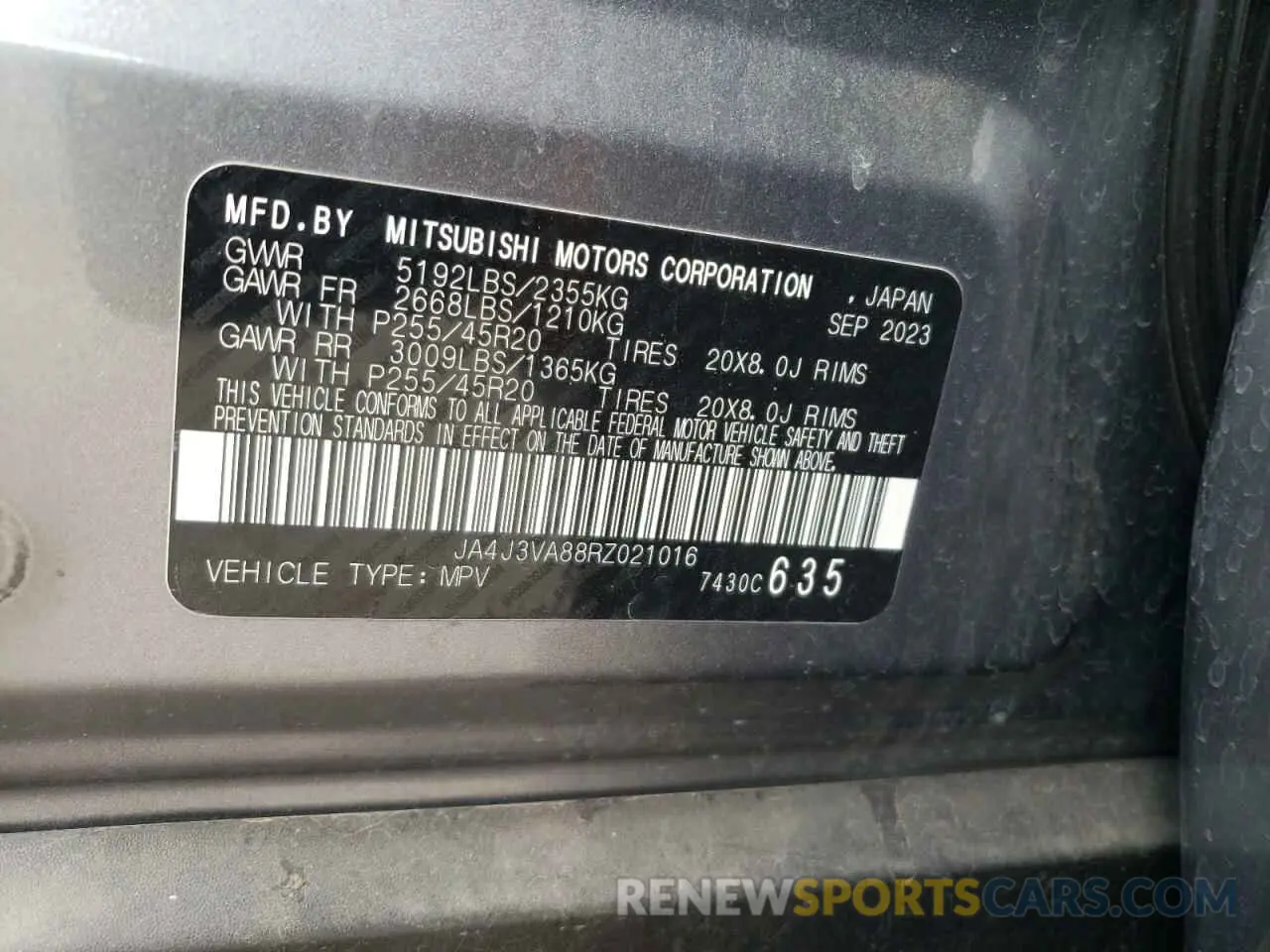 13 fotografías del automóvil dañado JA4J3VA88RZ021016 MITSUBISHI OUTLANDER 2024