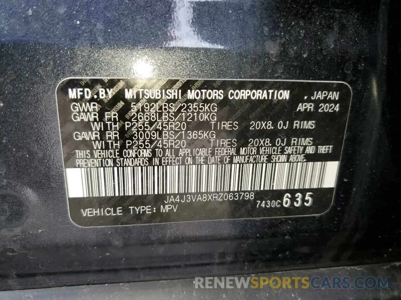 13 fotografías del automóvil dañado JA4J3VA8XRZ063798 MITSUBISHI OUTLANDER 2024