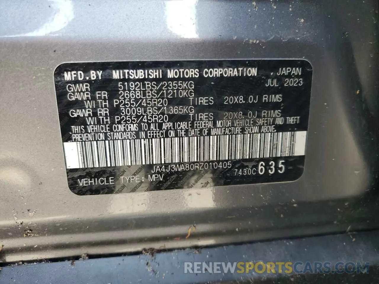 13 fotografías del automóvil dañado JA4J3WA80RZ010405 MITSUBISHI OUTLANDER 2024