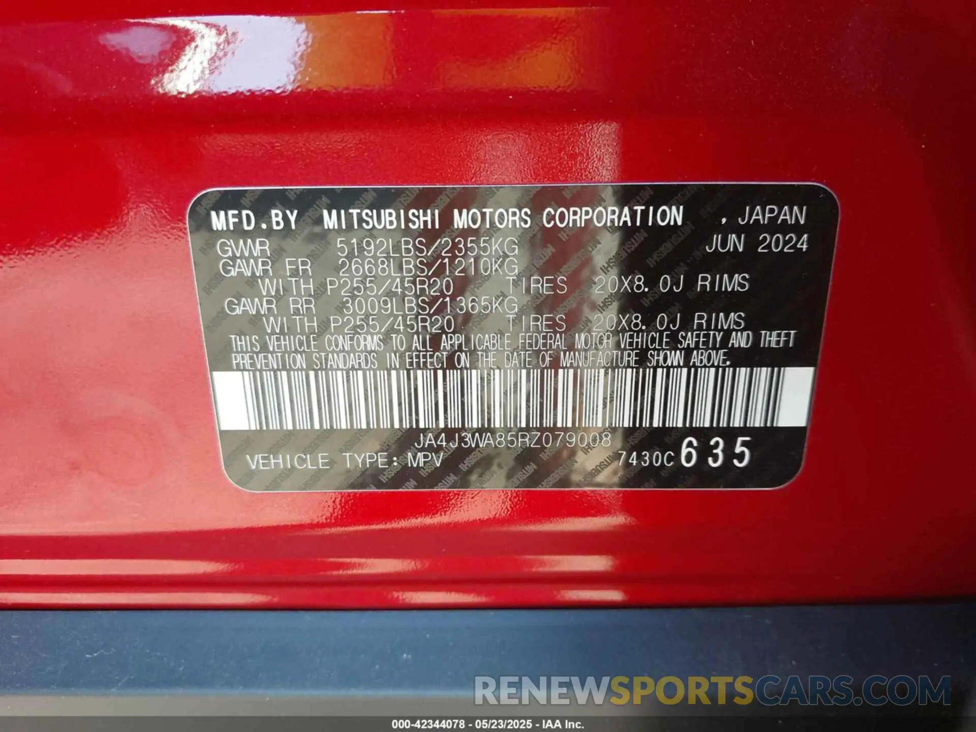 9 fotografías del automóvil dañado JA4J3WA85RZ079008 MITSUBISHI OUTLANDER 2024