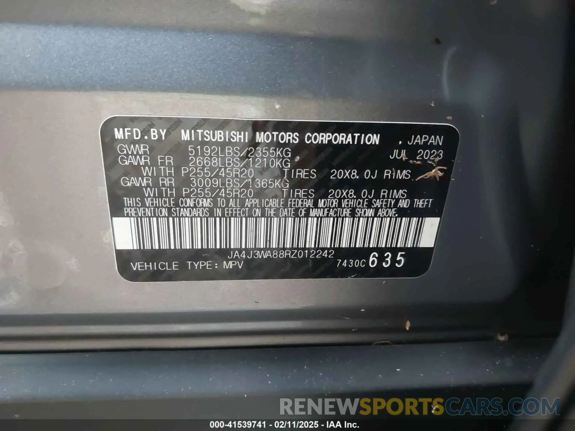 9 fotografías del automóvil dañado JA4J3WA88RZ012242 MITSUBISHI OUTLANDER 2024