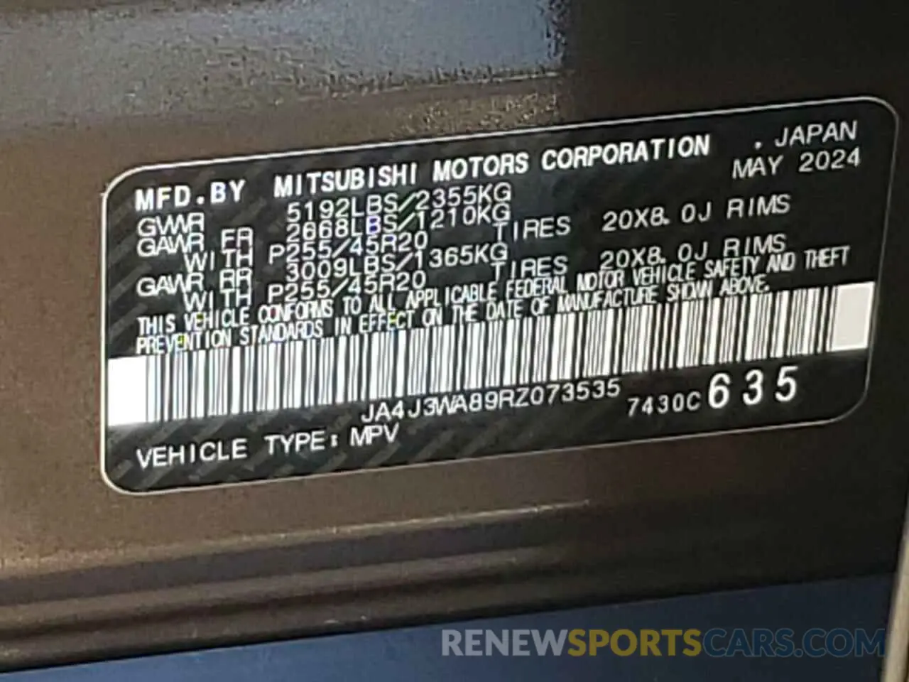 12 fotografías del automóvil dañado JA4J3WA89RZ073535 MITSUBISHI OUTLANDER 2024