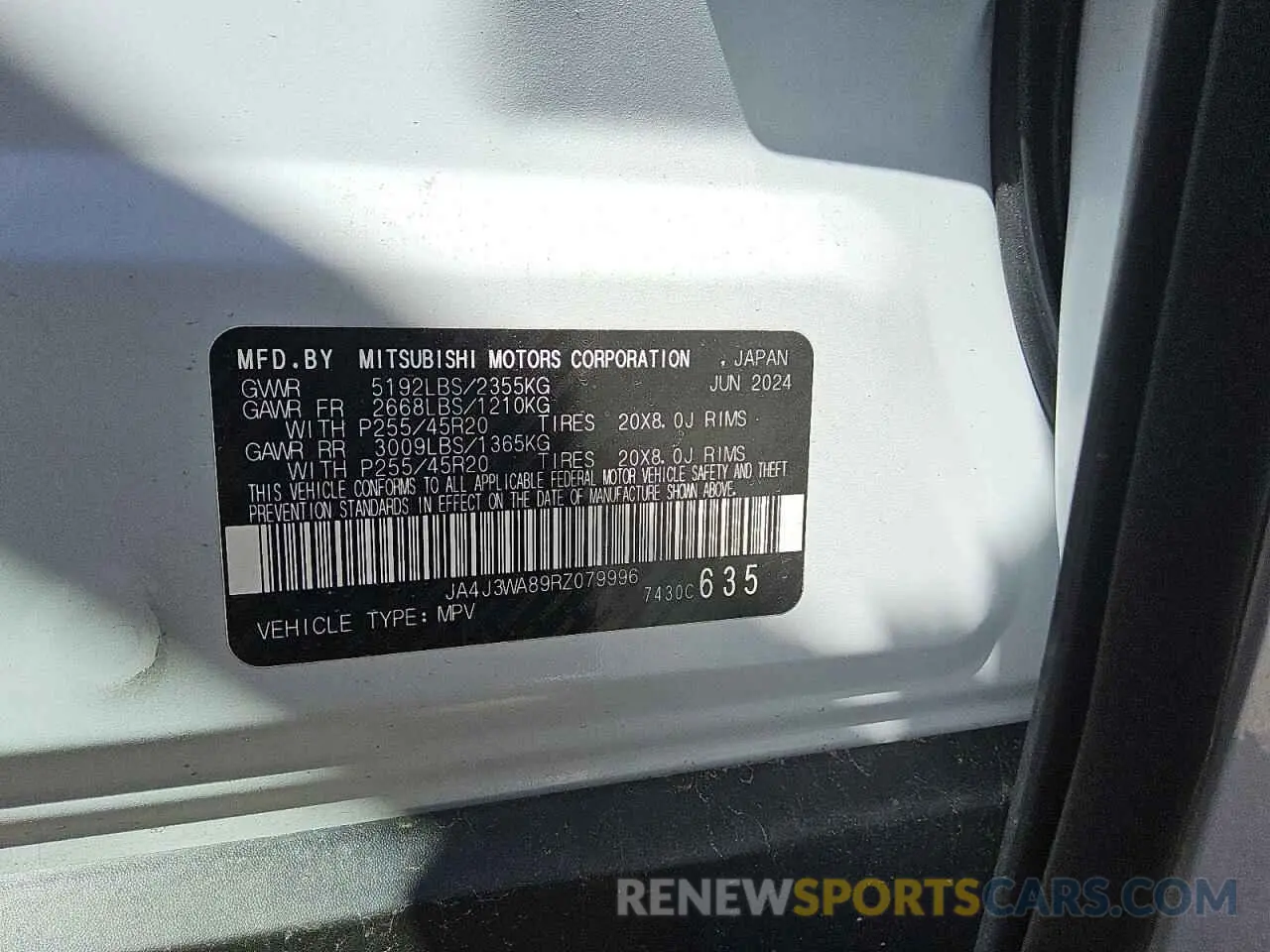 13 fotografías del automóvil dañado JA4J3WA89RZ079996 MITSUBISHI OUTLANDER 2024