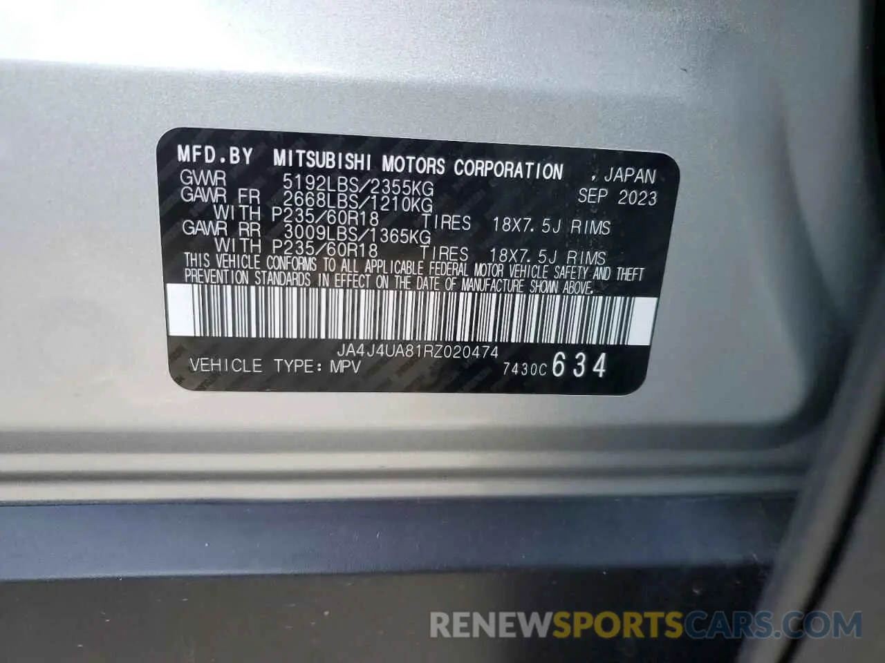 14 fotografías del automóvil dañado JA4J4UA81RZ020474 MITSUBISHI OUTLANDER 2024