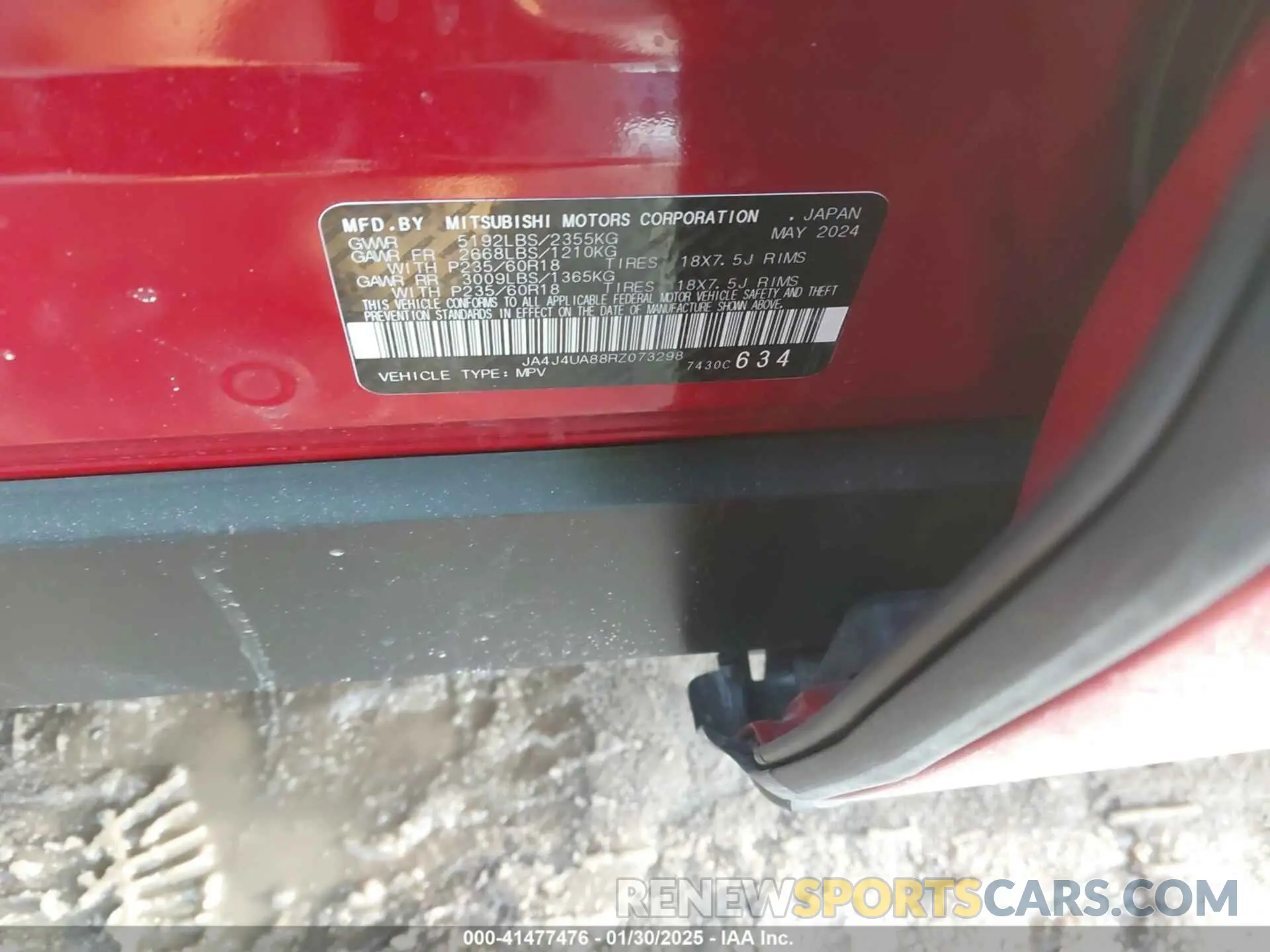9 fotografías del automóvil dañado JA4J4UA88RZ073298 MITSUBISHI OUTLANDER 2024