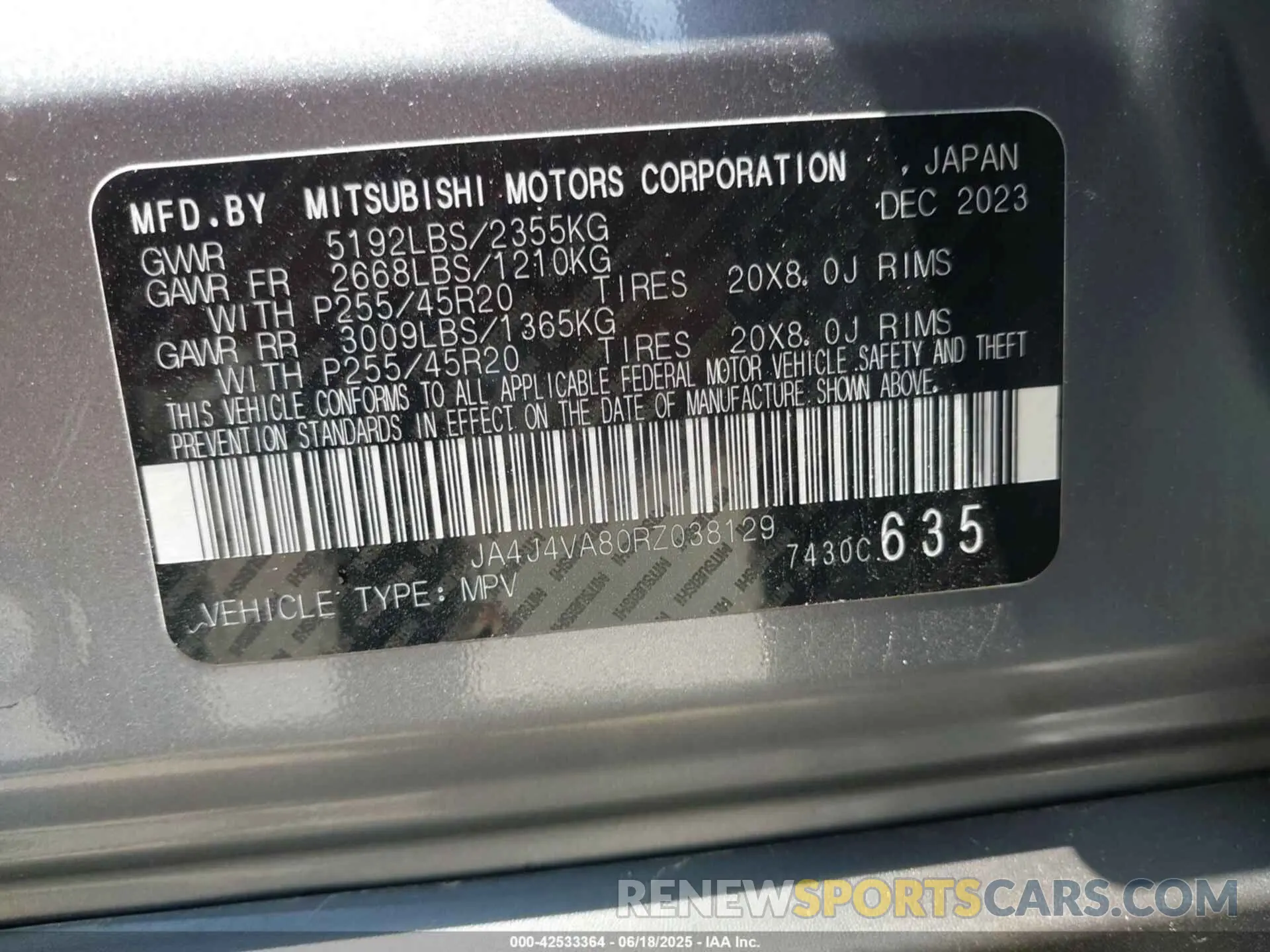 9 fotografías del automóvil dañado JA4J4VA80RZ038129 MITSUBISHI OUTLANDER 2024