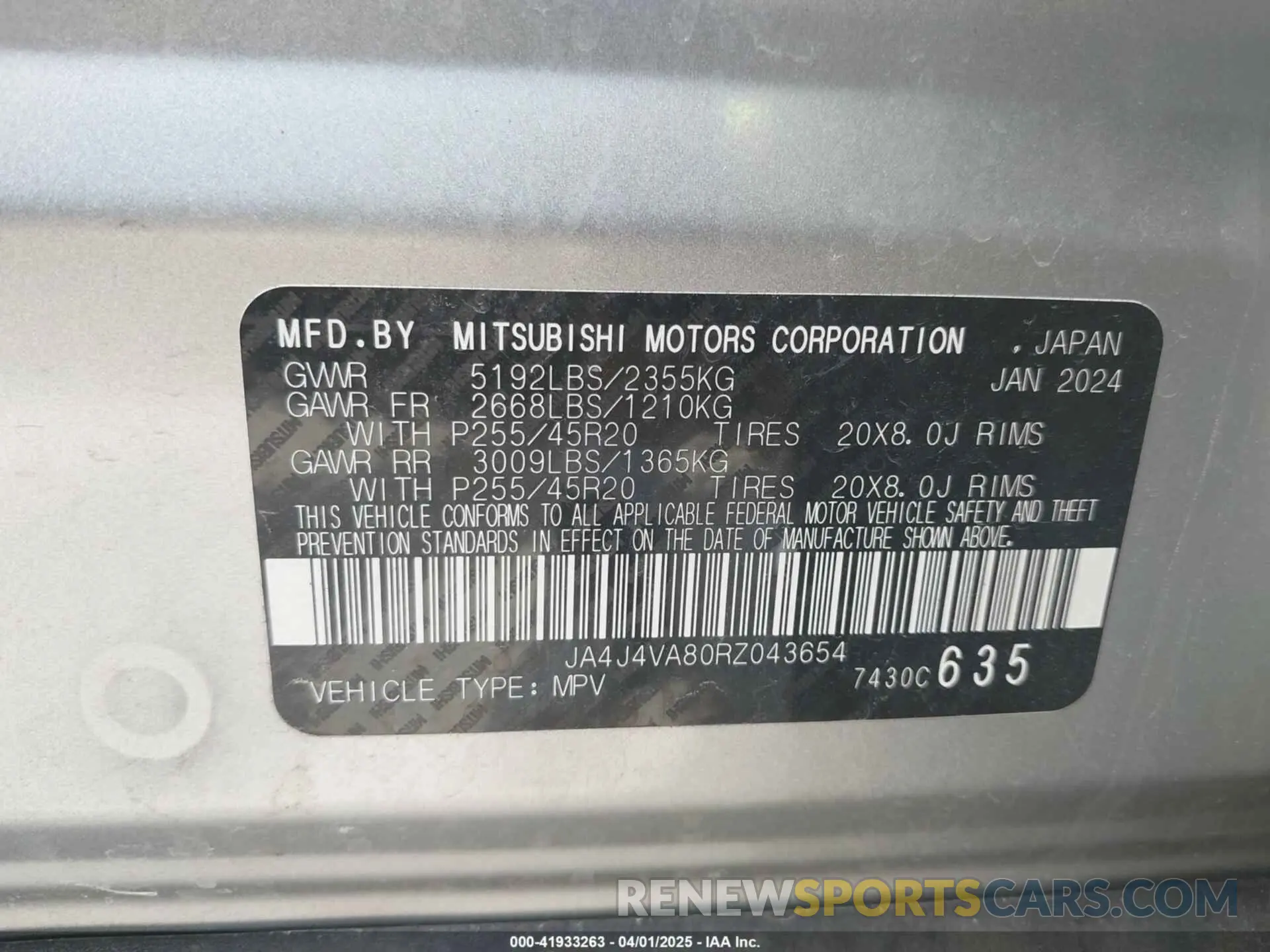 9 fotografías del automóvil dañado JA4J4VA80RZ043654 MITSUBISHI OUTLANDER 2024