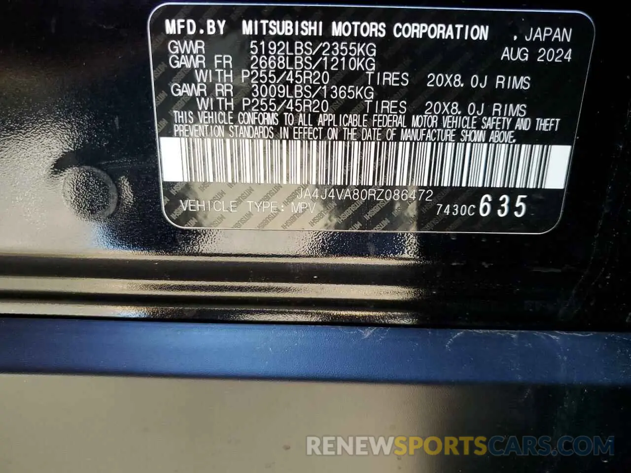15 fotografías del automóvil dañado JA4J4VA80RZ086472 MITSUBISHI OUTLANDER 2024